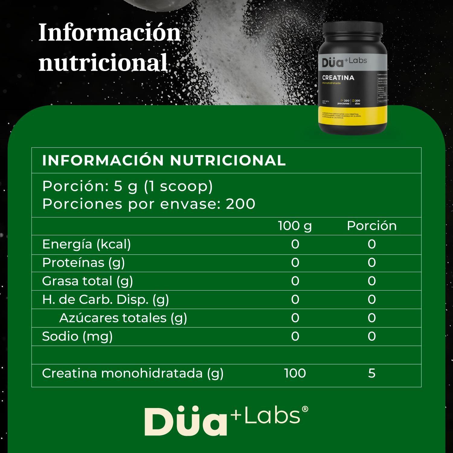 Creatina Monohidratada Düa Labs 1Kg 200 Porciones Sin Sabor-6