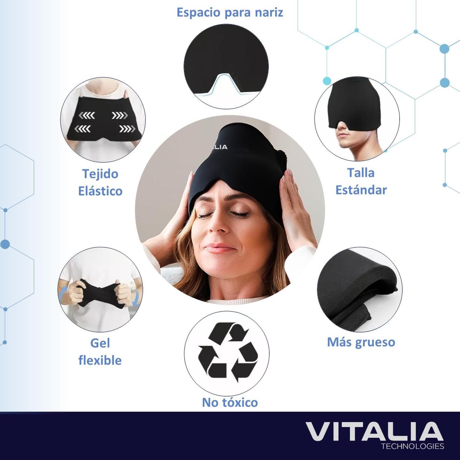 Compresa Gorro de Gel Frio Migraña Dolor de Cabeza Vitalia-5