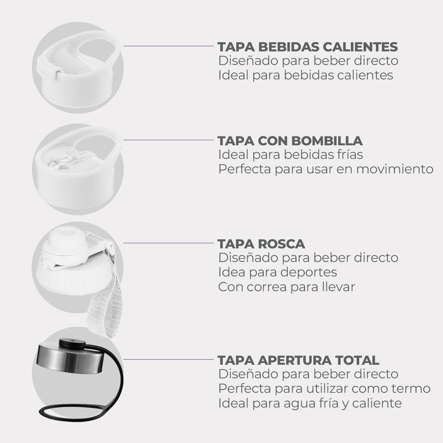Termo Botella Agua Termica Set x2 Acero Inox Buffer + 4 Tapas-4
