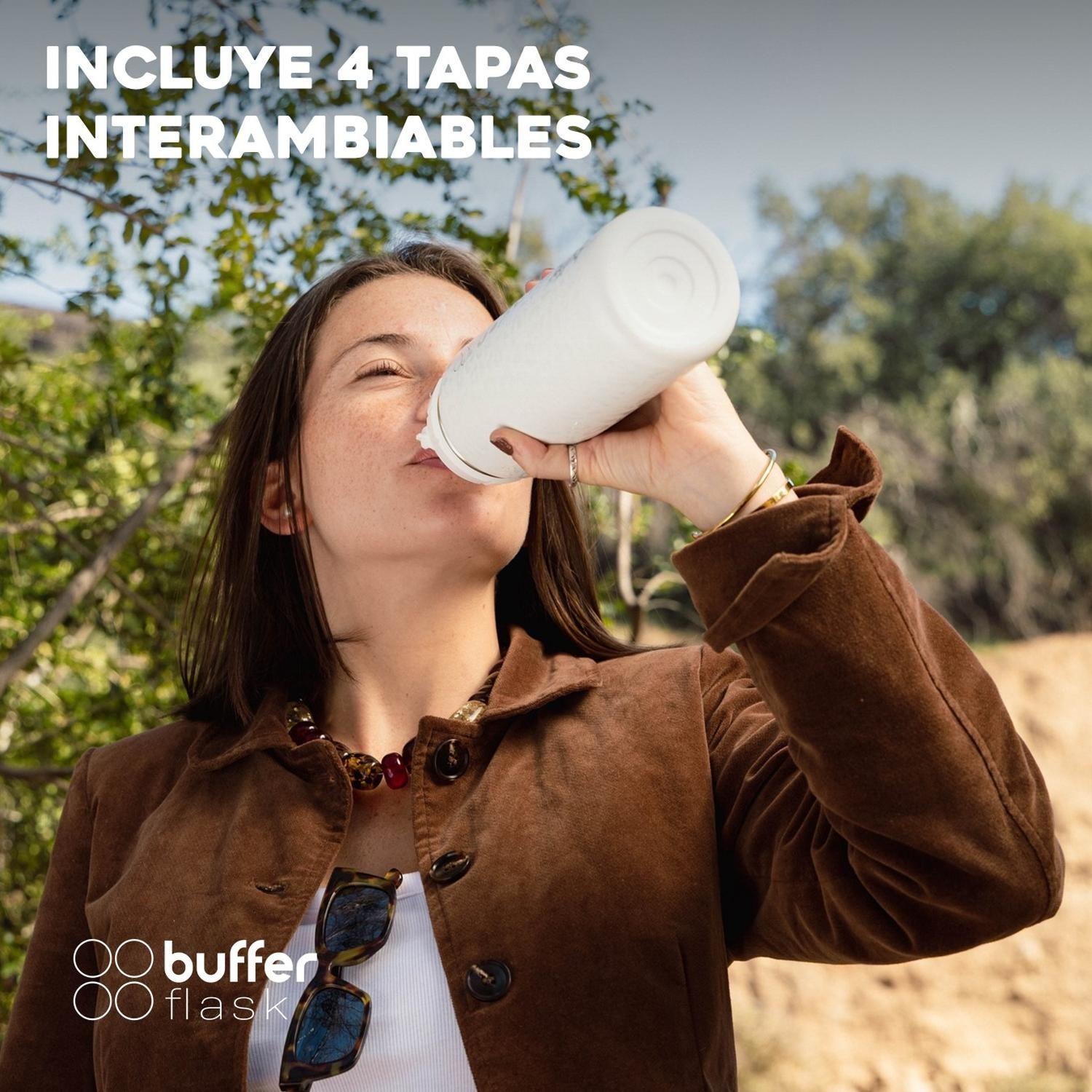 Termo Botella Agua Termica Set x2 Acero Inox Buffer + 4 Tapas-5