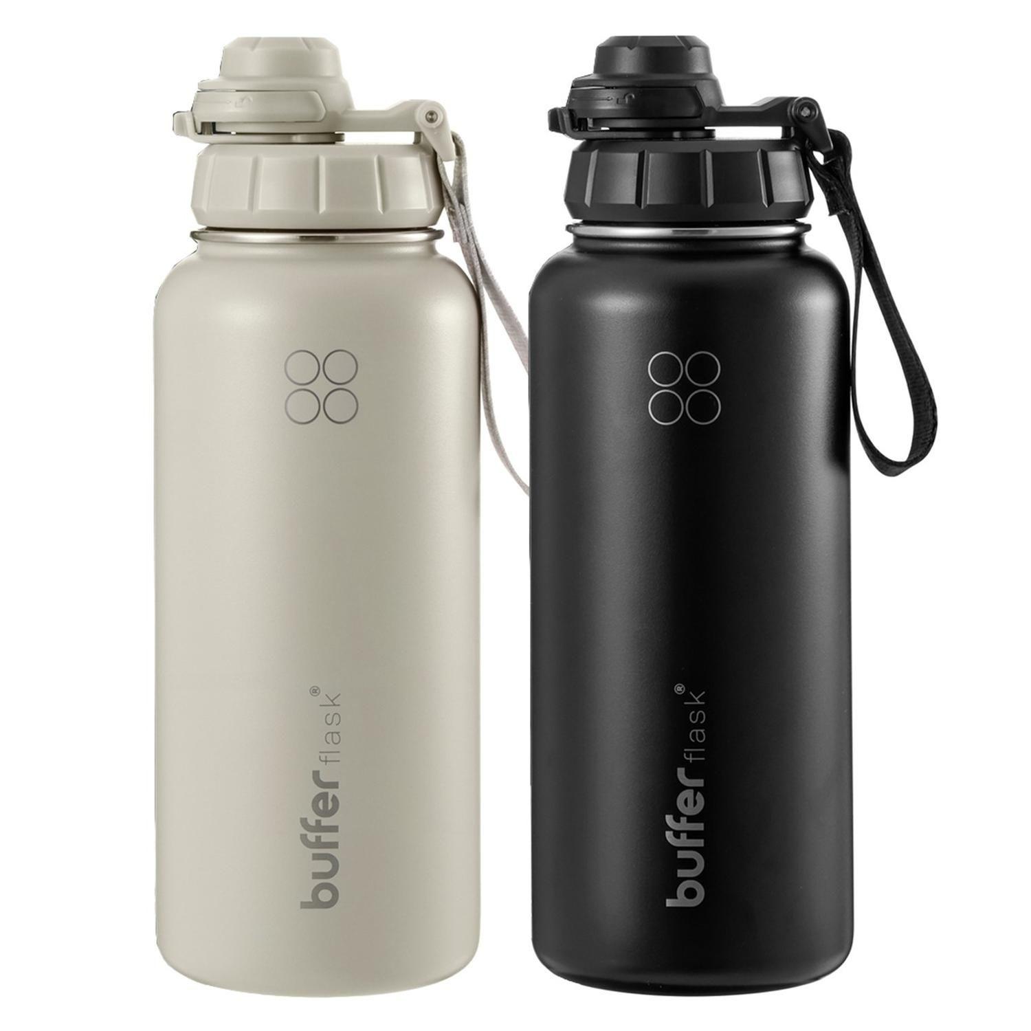 Termo Botella Agua Termica Set x2 Acero Inox Buffer + 4 Tapas-0