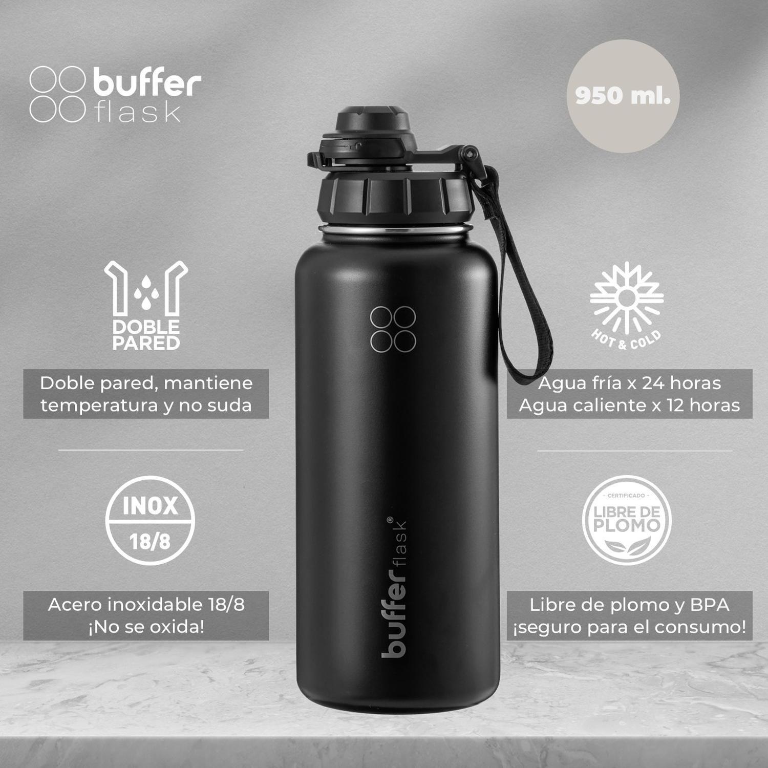 Termo Botella Agua Termica Set x2 Acero Inox Buffer + 4 Tapas-2