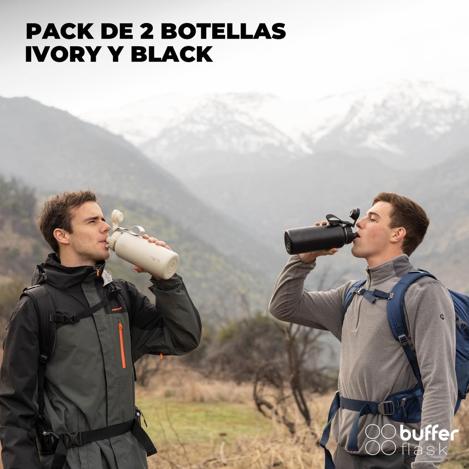 Termo Botella Agua Termica Set x2 Acero Inox Buffer + 4 Tapas-5