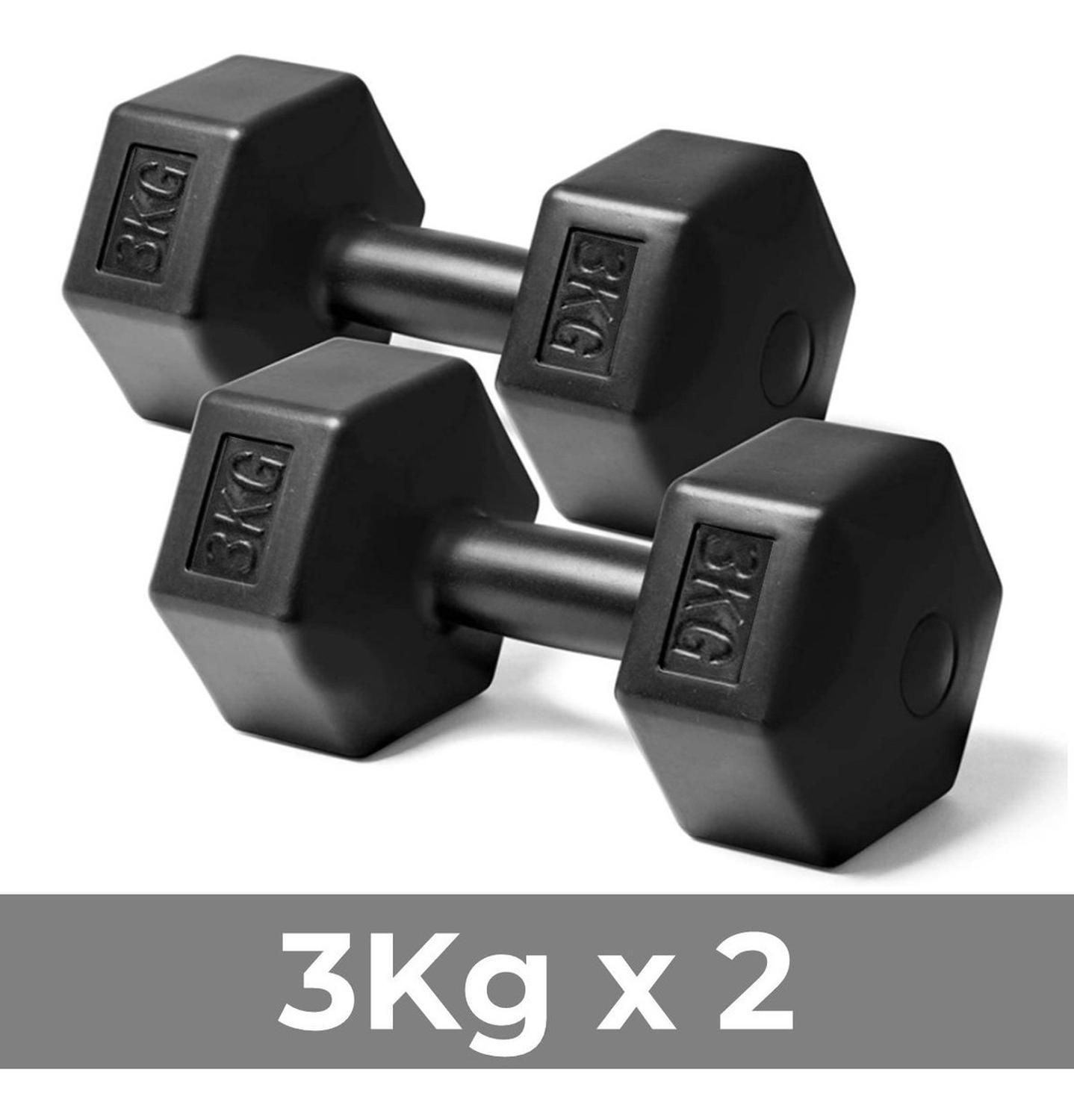 Mancuernas 3Kg c/una 6Kg Total PVC Cementada Hexagonal Set 2-1