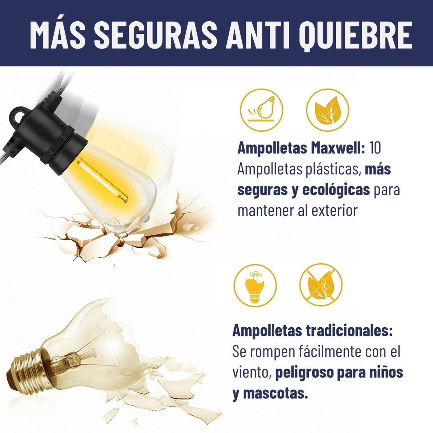 Guirnalda Luces Led Terraza Patio 10m +10 Ampolletas Maxwell-2