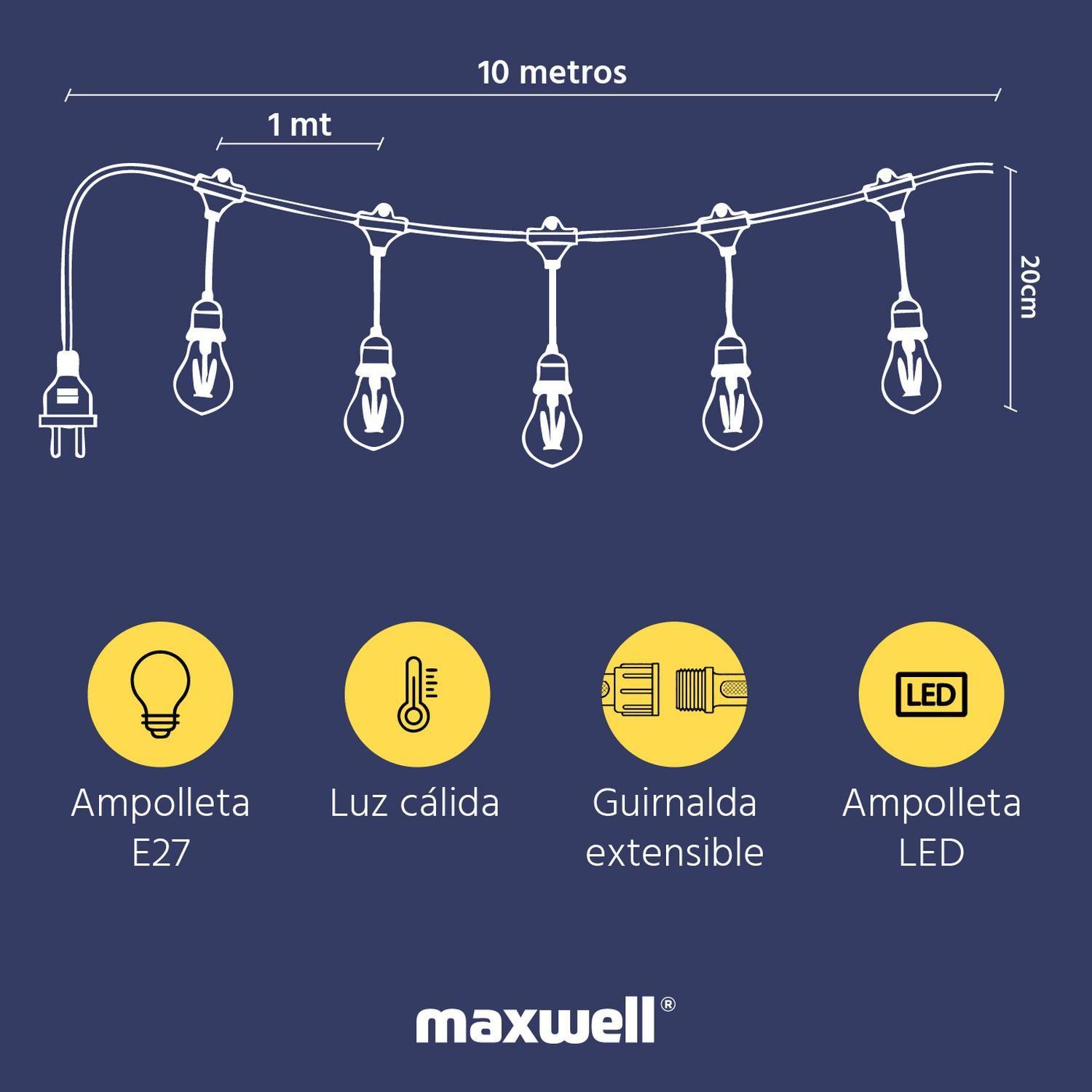 Guirnalda Maxwell 10m Luces Exterior Terraza Impermeable-2