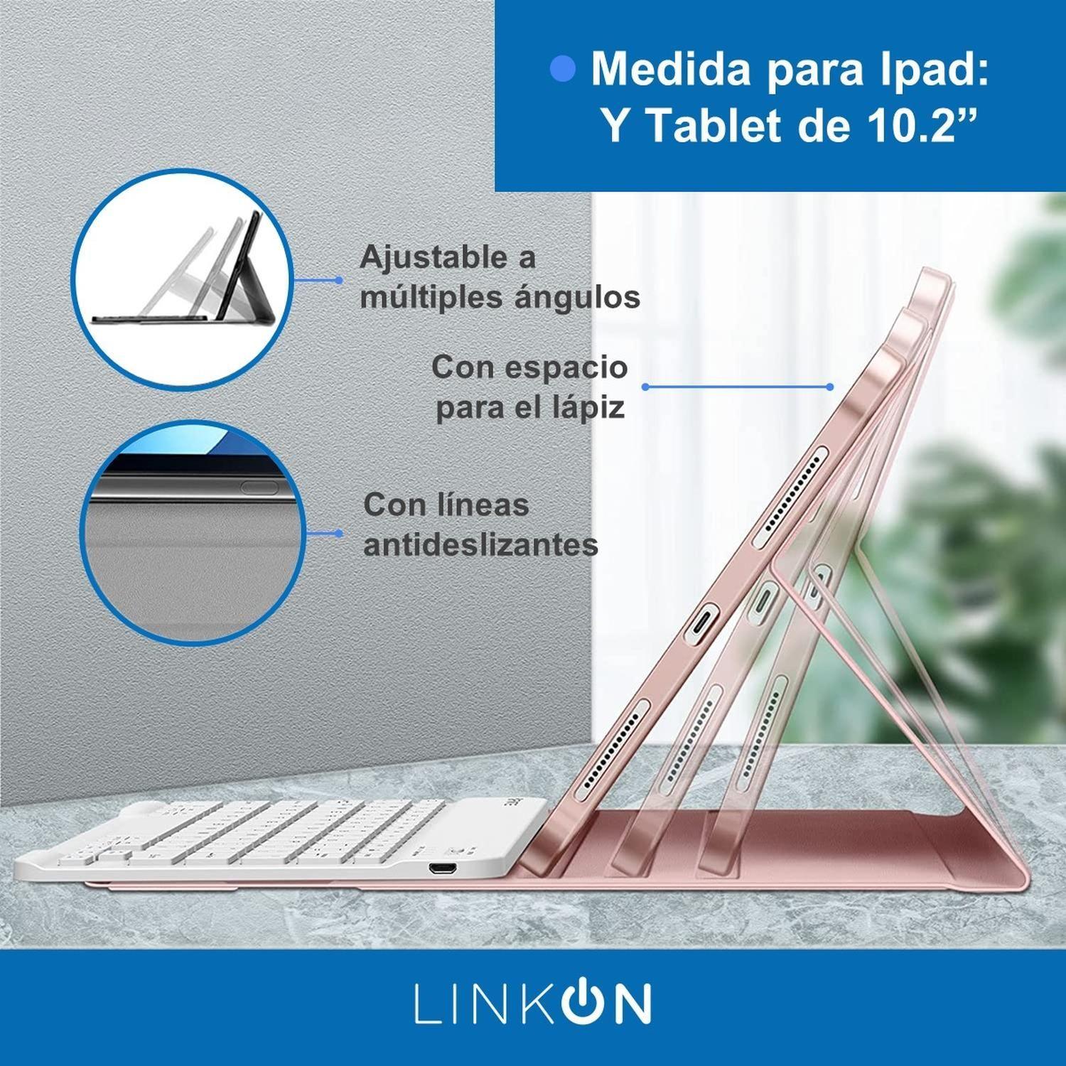 Carcasa Funda Con Teclado Para iPad Linkon Varios Tamaños Pink - 10.2''-1