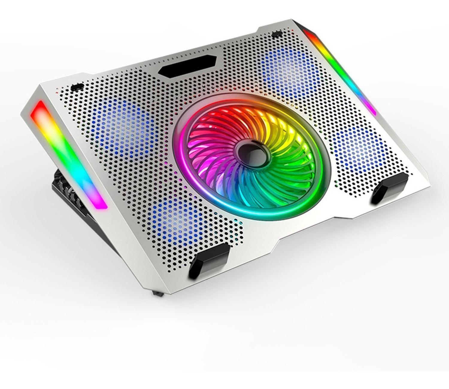 Base Ventilador Notebook Enfriador 5 Fans Rgb Aluminio 2 USB-0