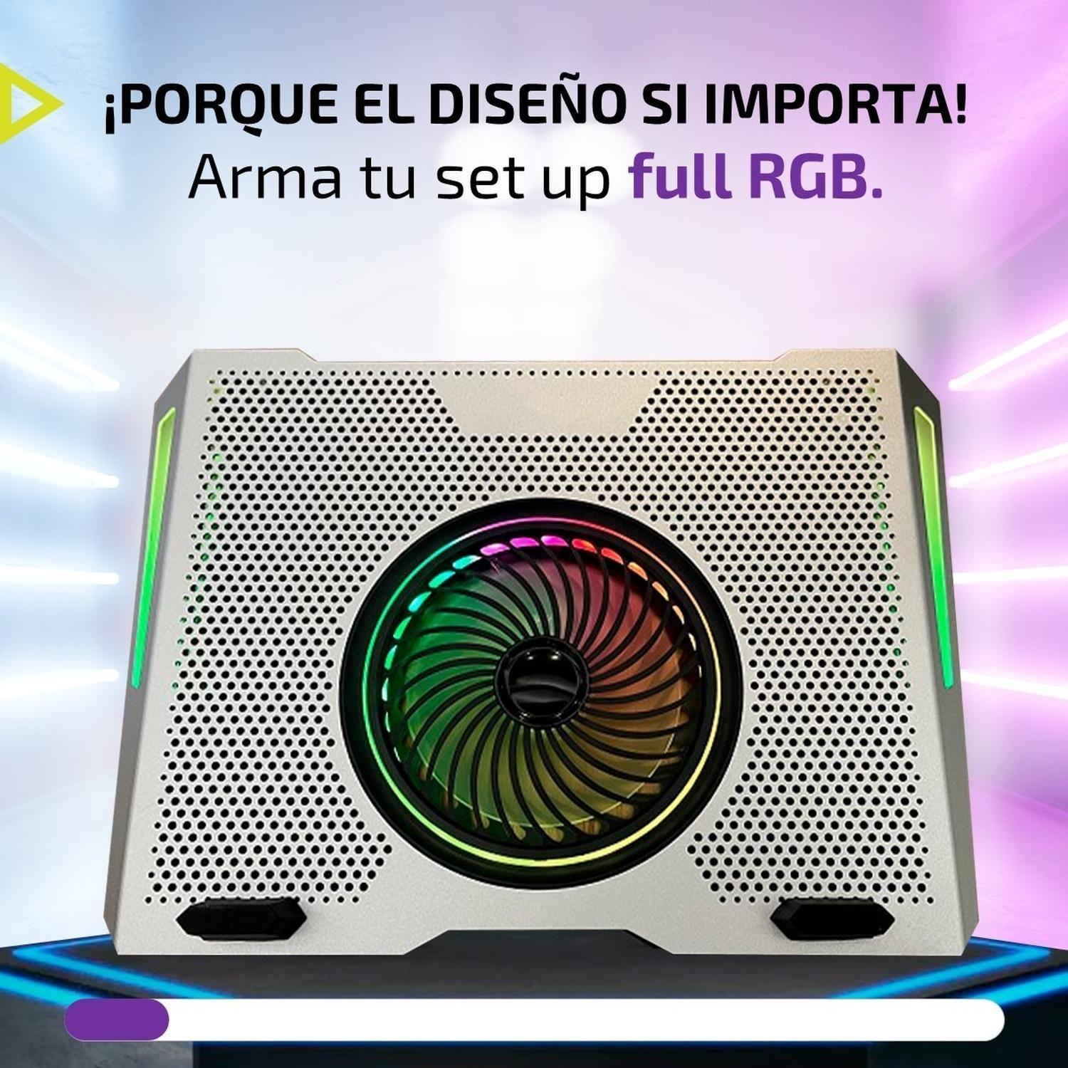 Base Ventilador Notebook Enfriador 5 Fans Rgb Aluminio 2 USB-1
