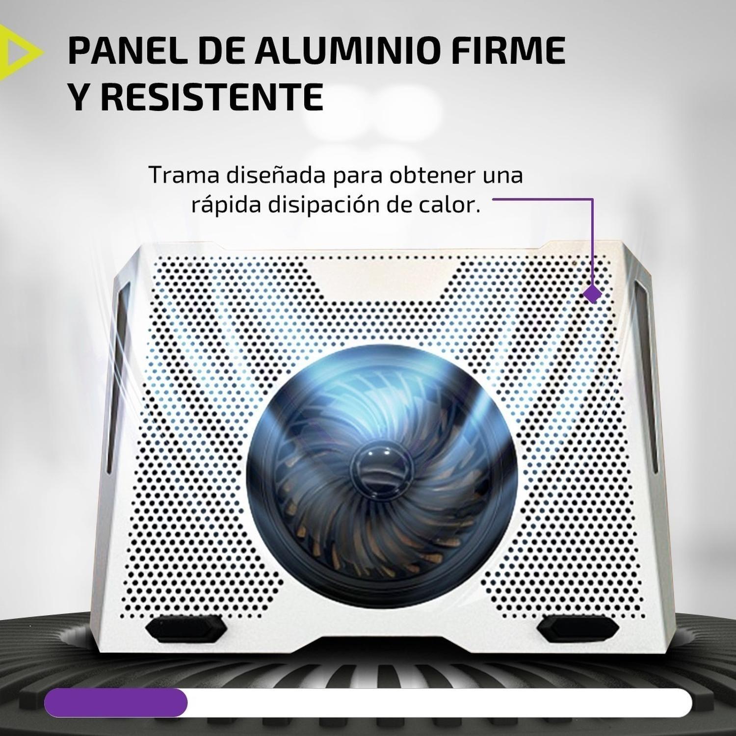 Base Ventilador Notebook Enfriador 5 Fans Rgb Aluminio 2 USB-2