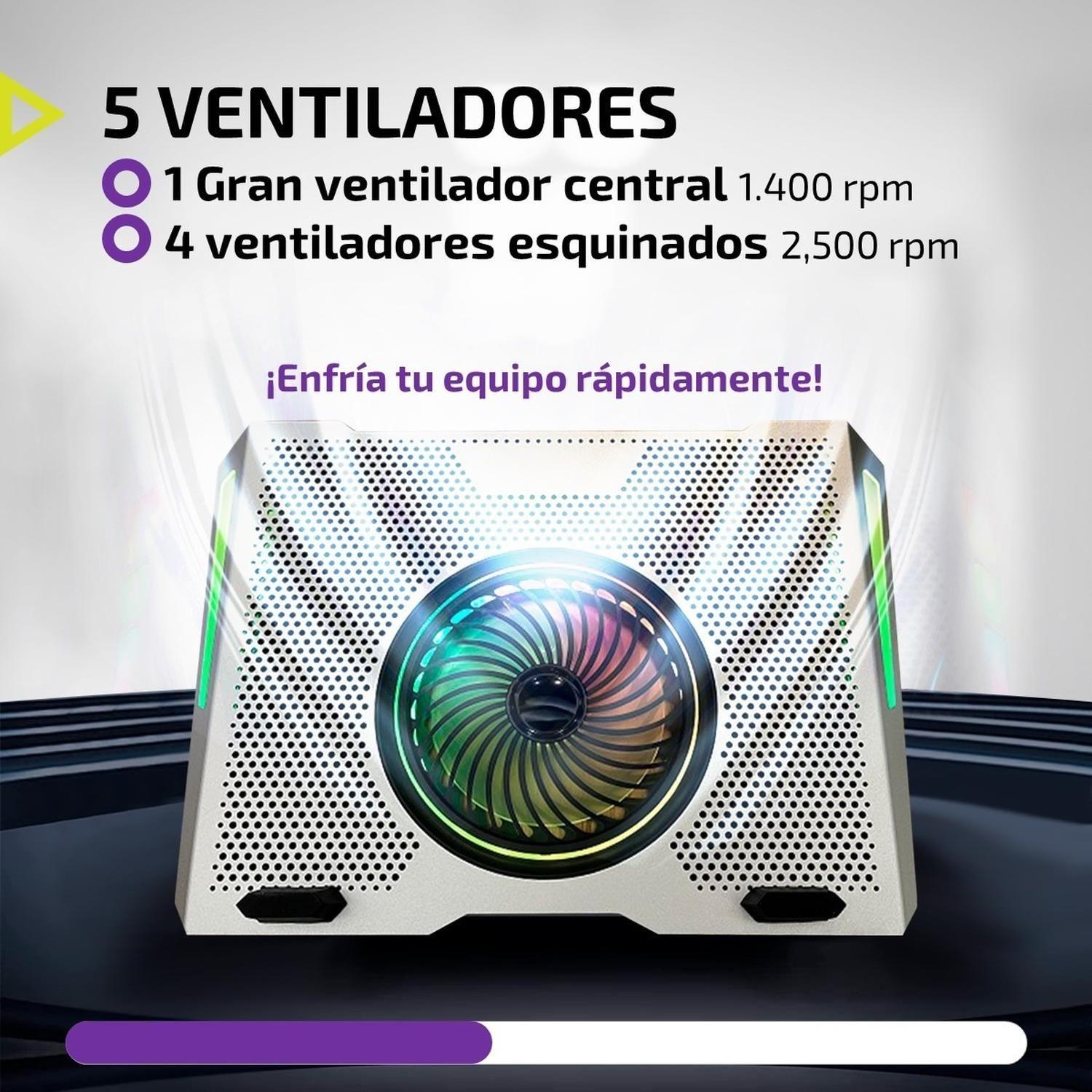 Base Ventilador Notebook Enfriador 5 Fans Rgb Aluminio 2 USB-4