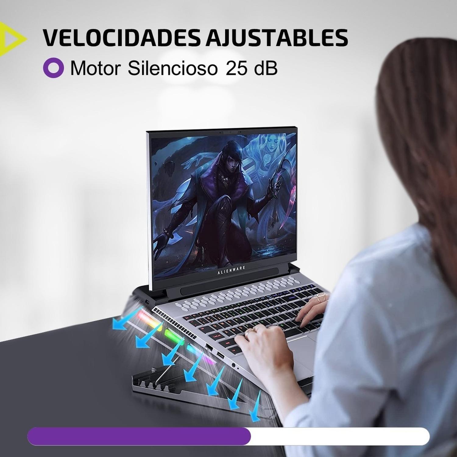 Base Ventilador Notebook Enfriador 5 Fans Rgb Aluminio 2 USB-5