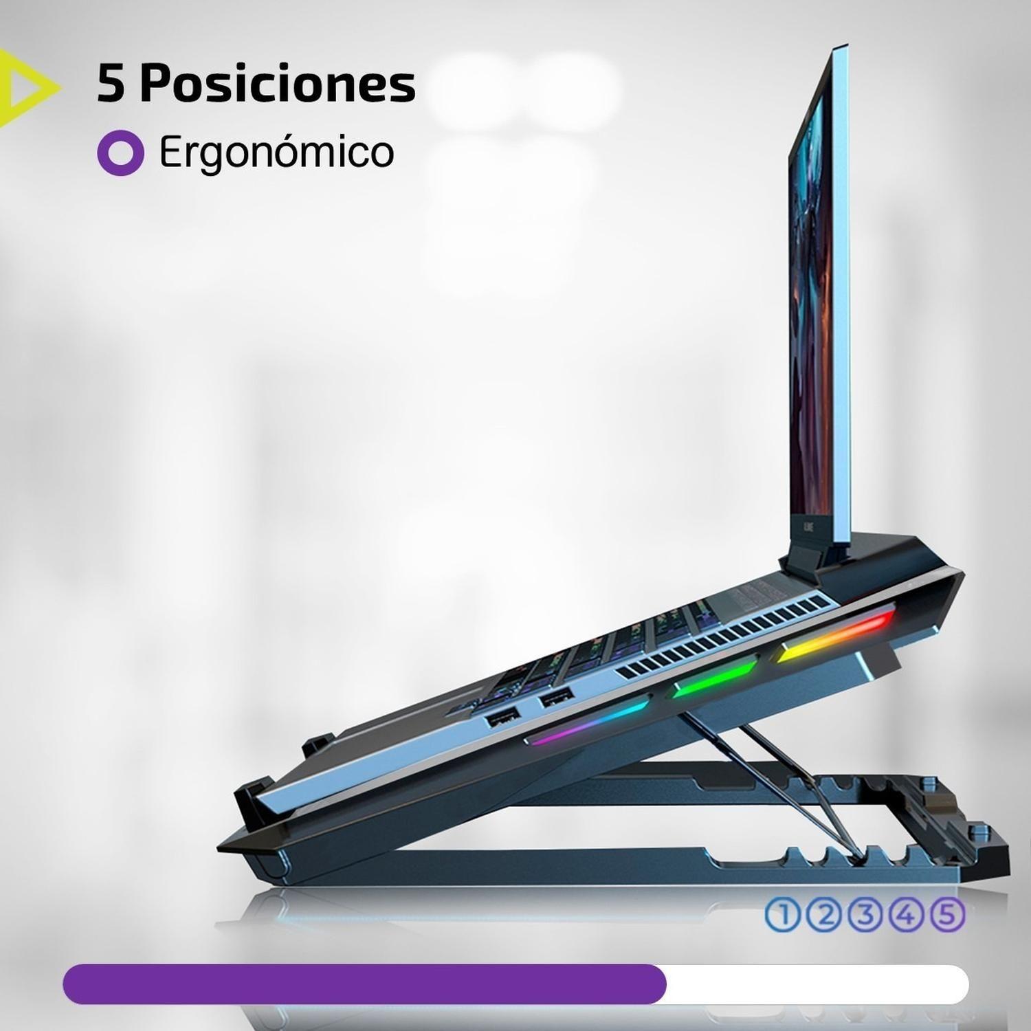 Base Ventilador Notebook Enfriador 5 Fans Rgb Aluminio 2 USB-6