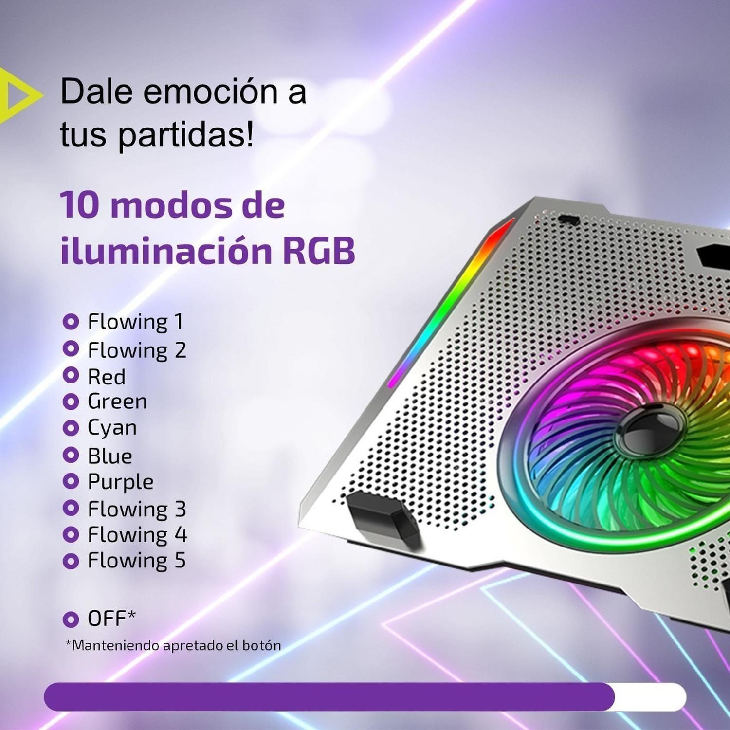 Base Ventilador Notebook Enfriador 5 Fans Rgb Aluminio 2 USB-8