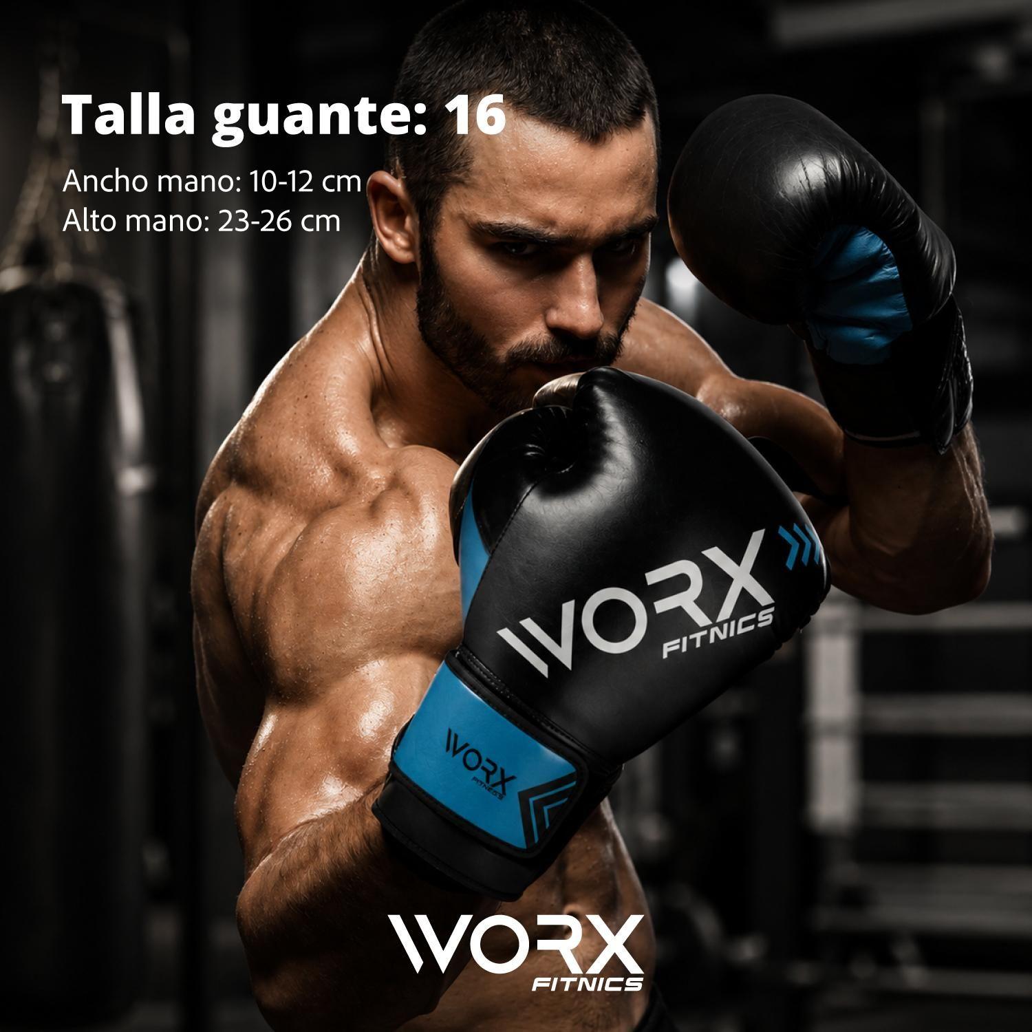 Guantes De Box Boxeo Profesional Worx 16 Negro / Azul 16OZ-1