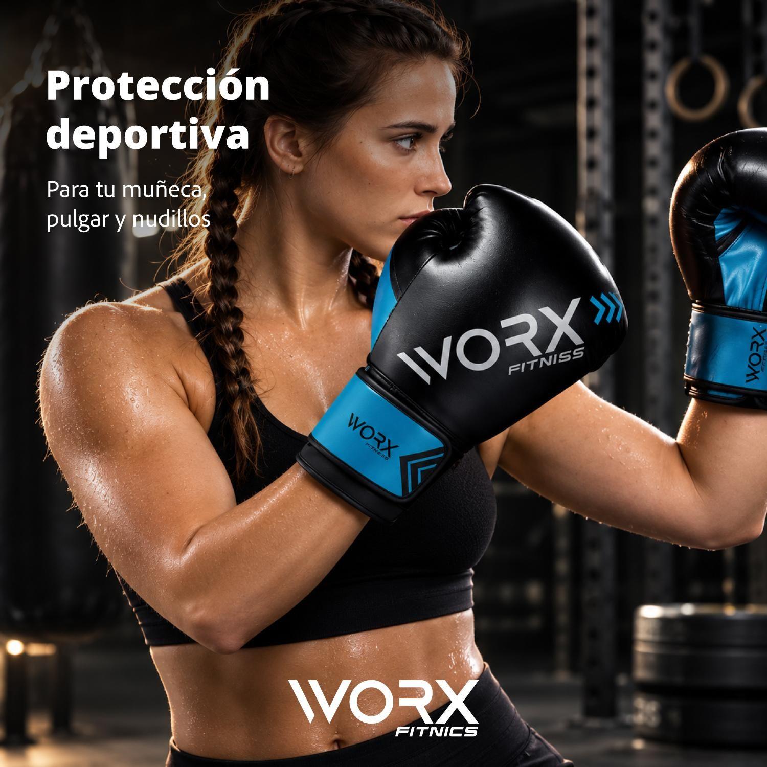 Guantes De Box Boxeo Profesional Worx 16 Negro / Azul 16OZ-2