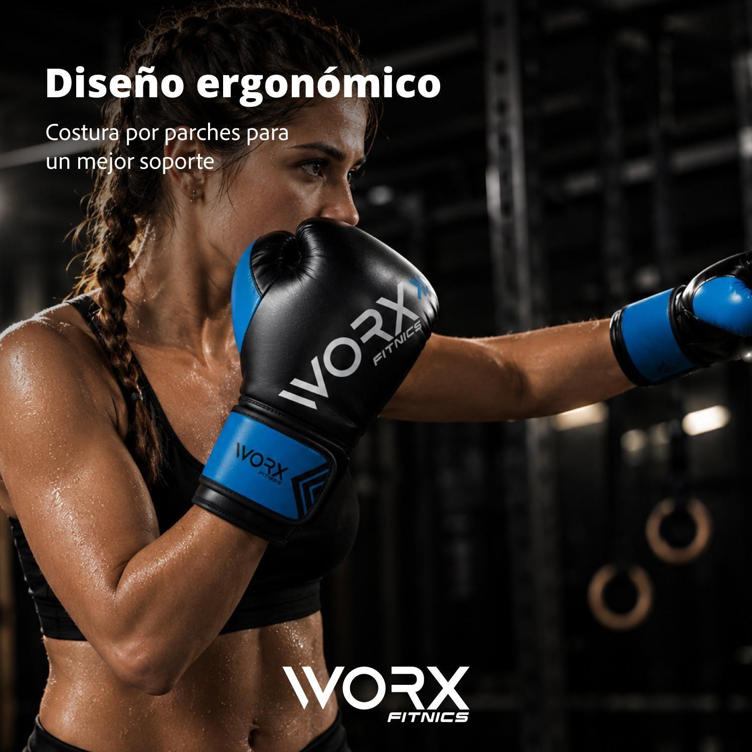 Guantes De Box Boxeo Profesional Worx 16 Negro / Azul 16OZ-3