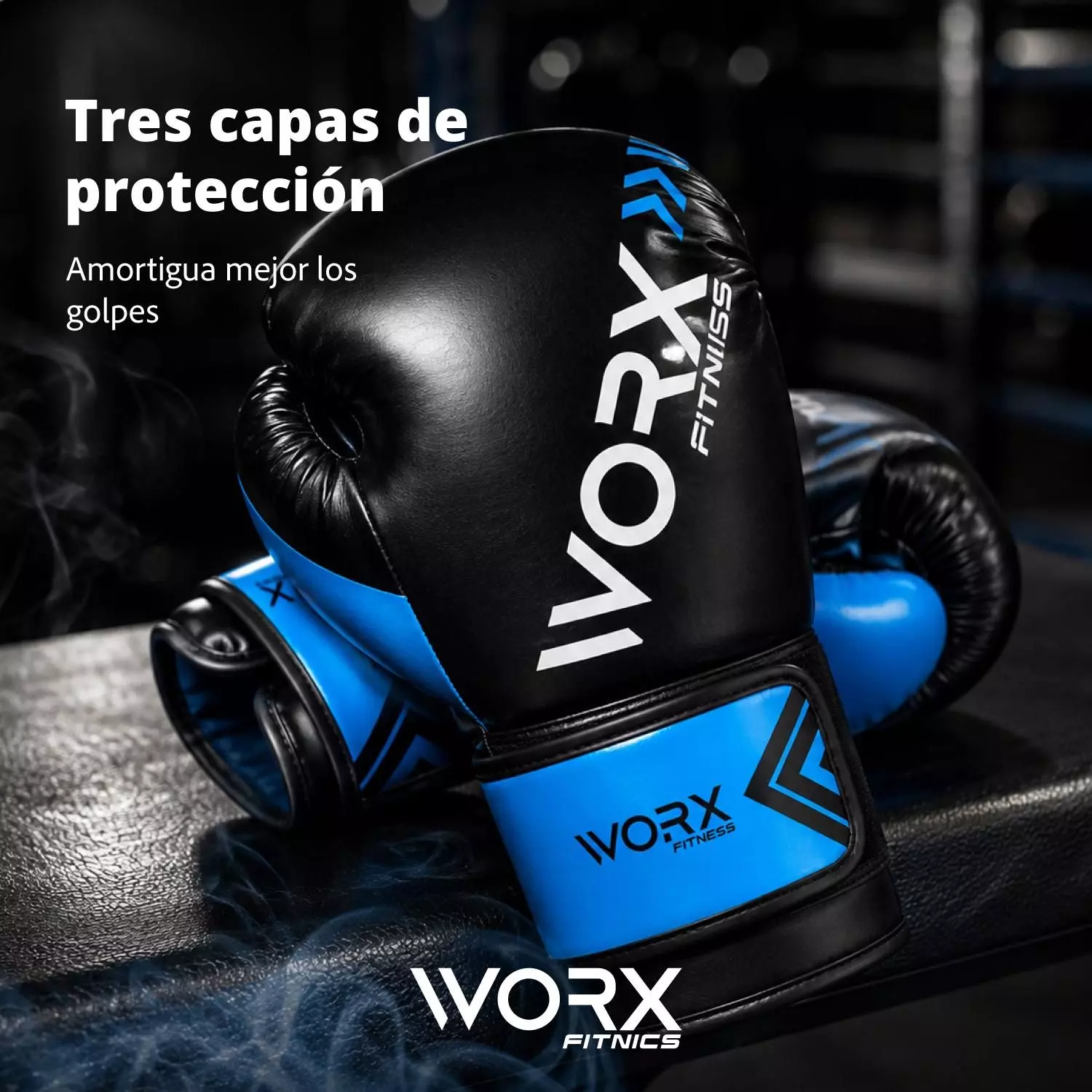 Guantes De Box Boxeo Profesional Worx 16 Negro / Azul 16OZ-4