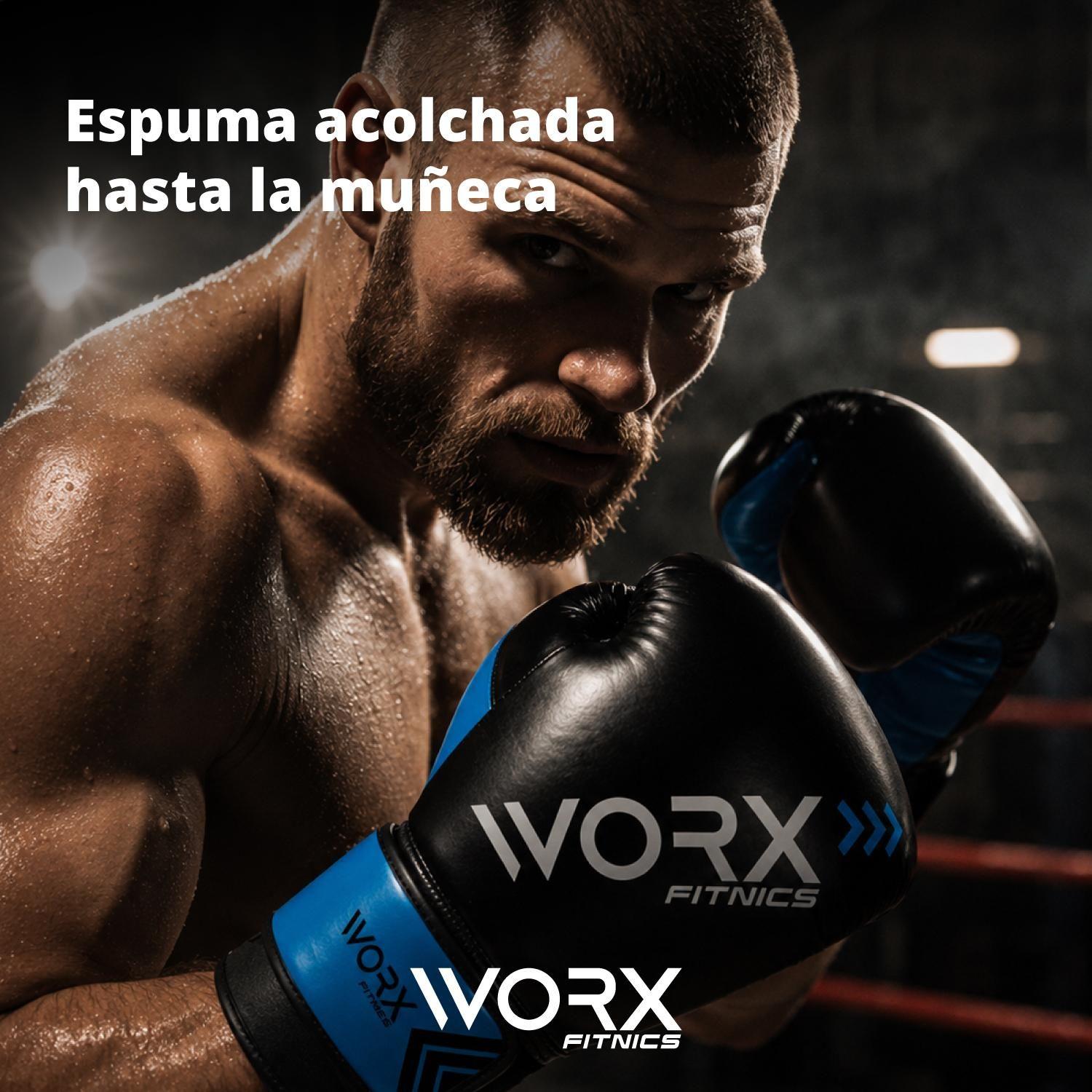 Guantes De Box Boxeo Profesional Worx 16 Negro / Azul 16OZ-5