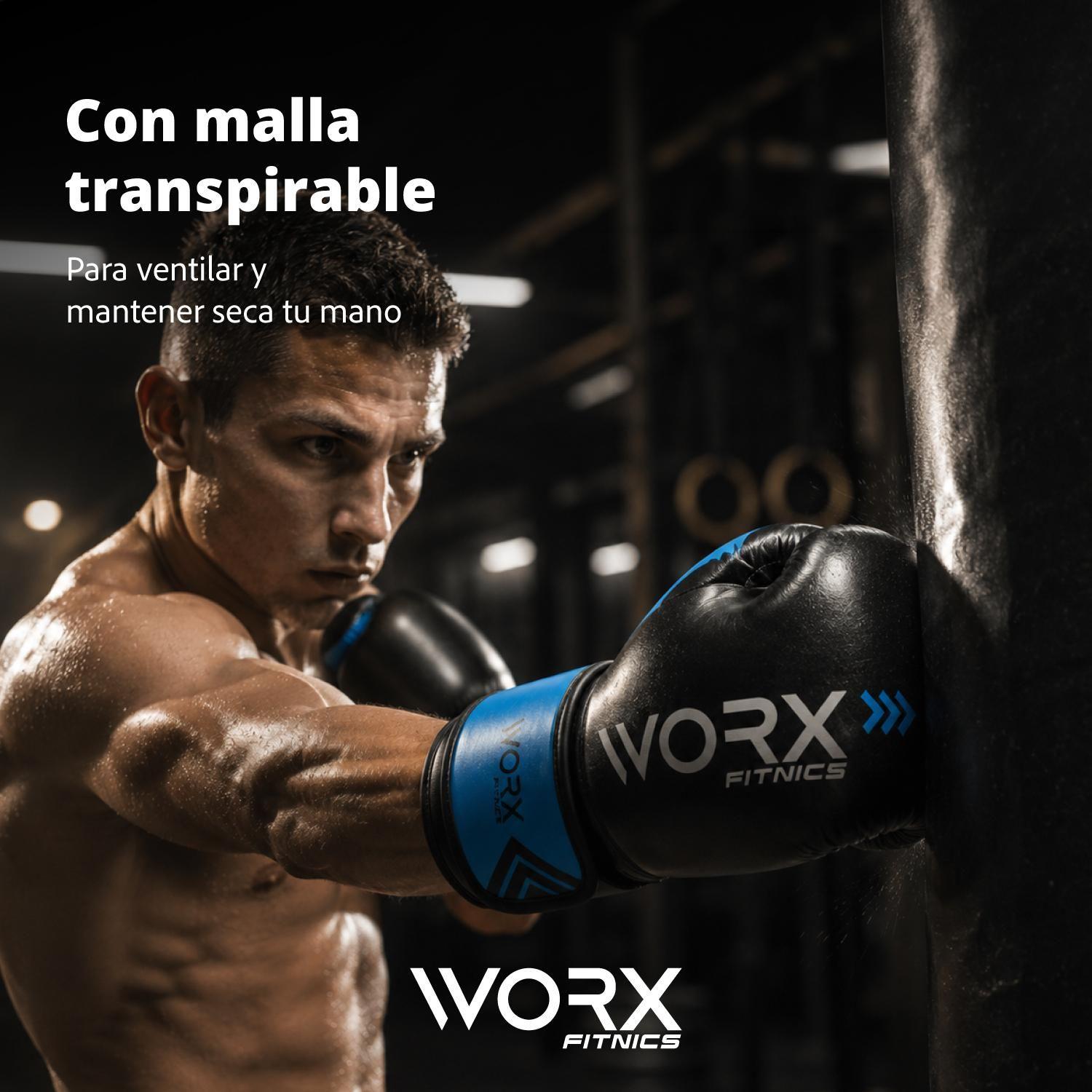 Guantes De Box Boxeo Profesional Worx 16 Negro / Azul 16OZ-6