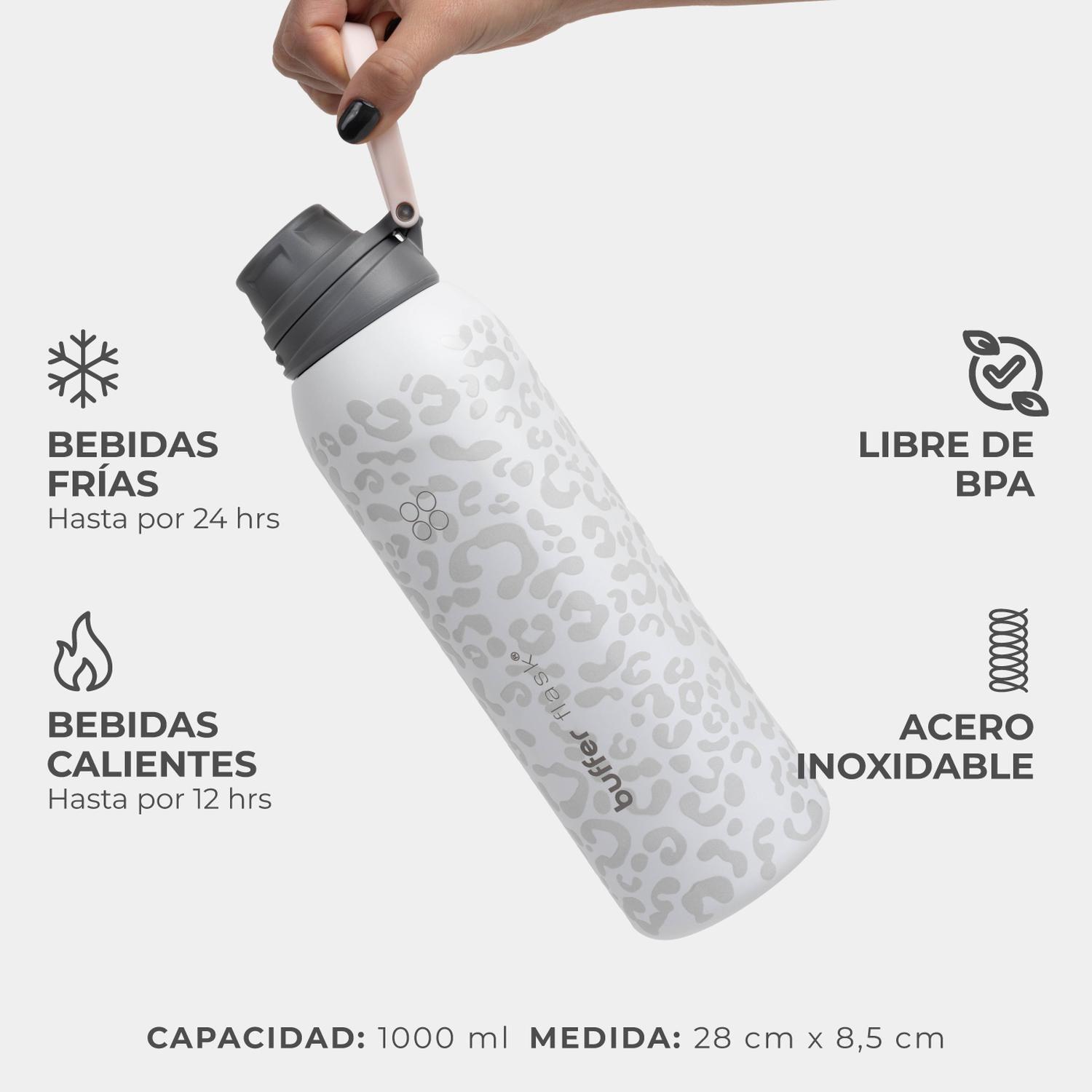 Termo Agua Botella Termica Buffer Acero Inoxidable 1L +Tapas-2
