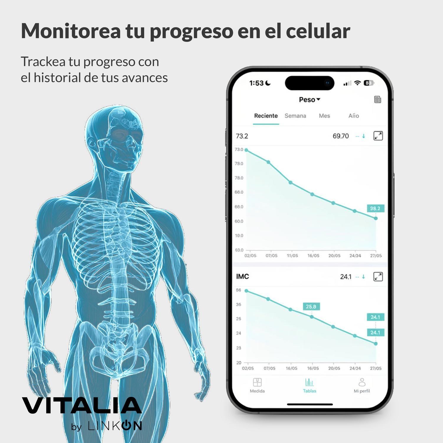 Pesa Inteligente Balanza Digital Vitalia Bluetooth Baño-3