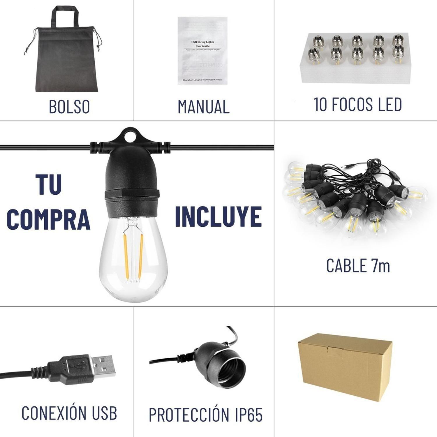 Guirnalda Luces Exterior Maxwell USB 7 Metros 10 Ampolletas-6