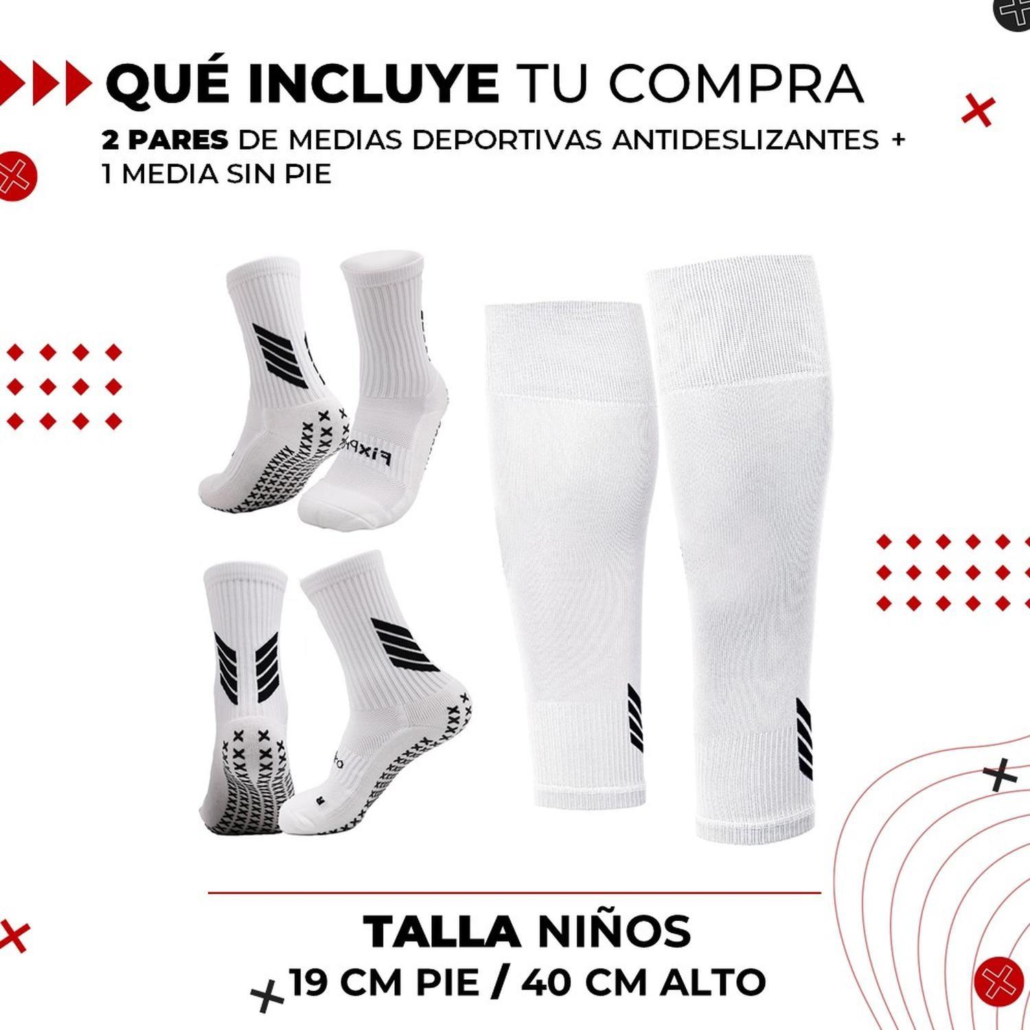 Medias Futbol Niños Antideslizantes Set 2 + Pantorrillera blanco-8