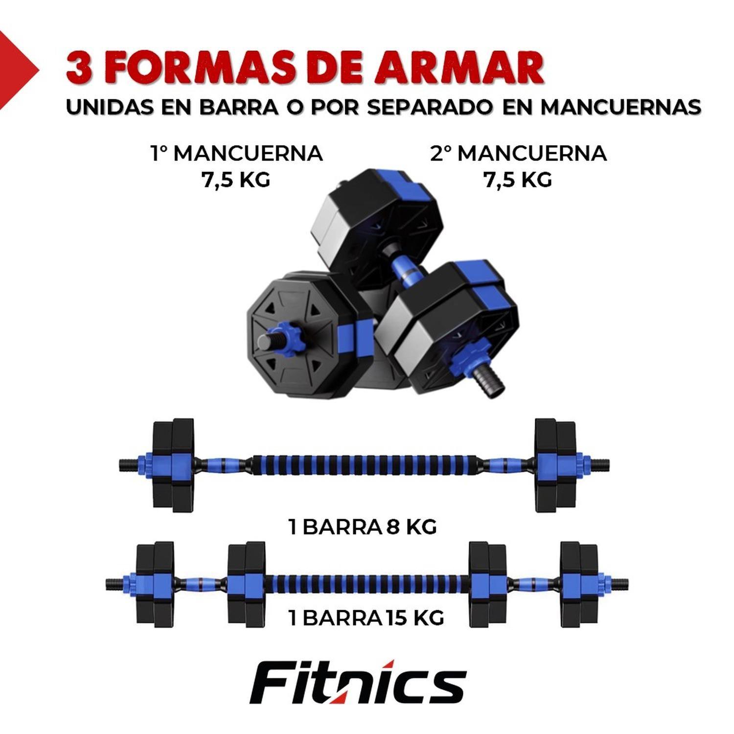 Mancuernas Ajustables Set de 15 Kg Total Fitnics 2en1 +Barra-4