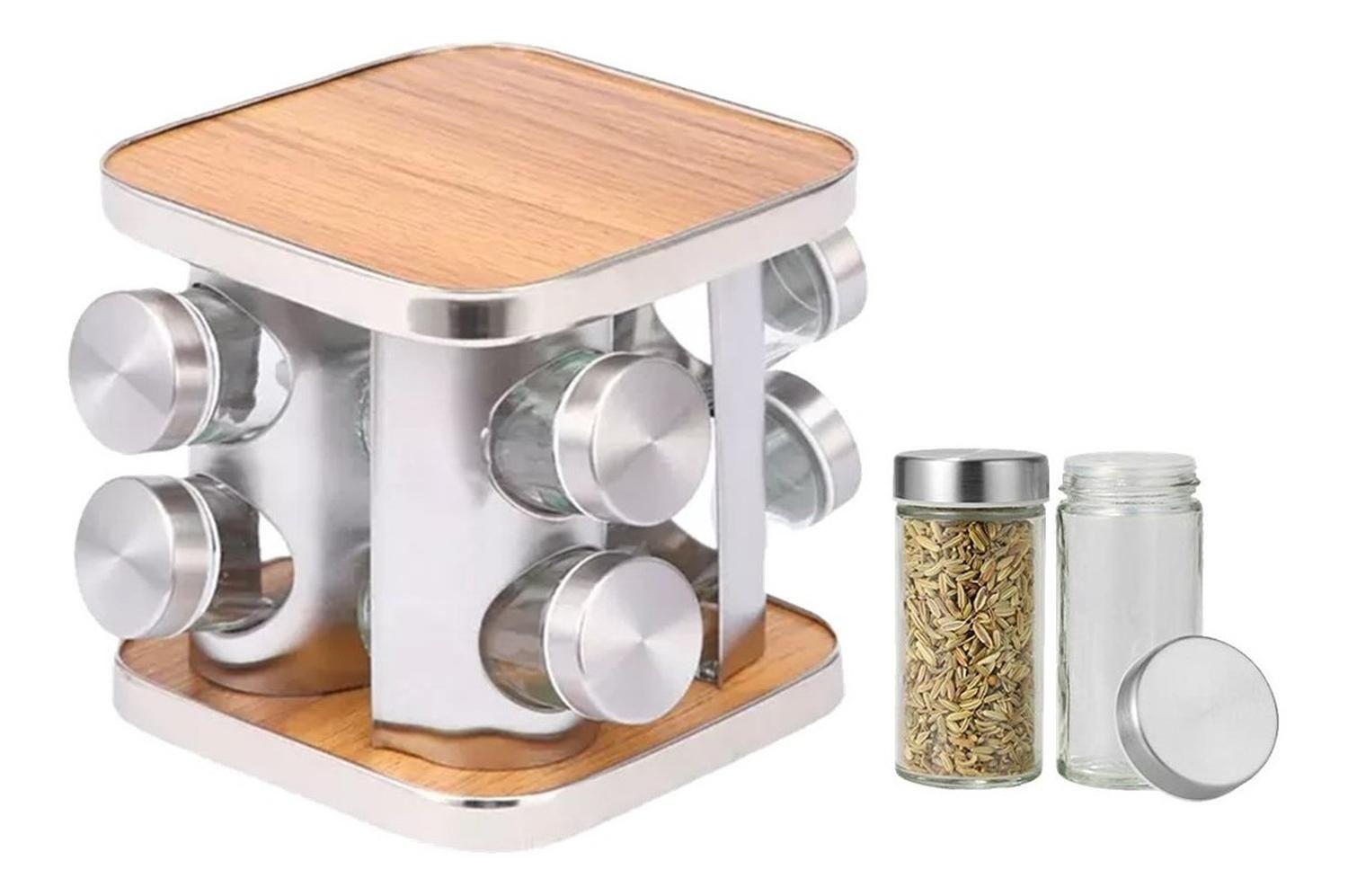 Especiero Cocina 8 Condimentos Giratorio Acero Inoxidable-0