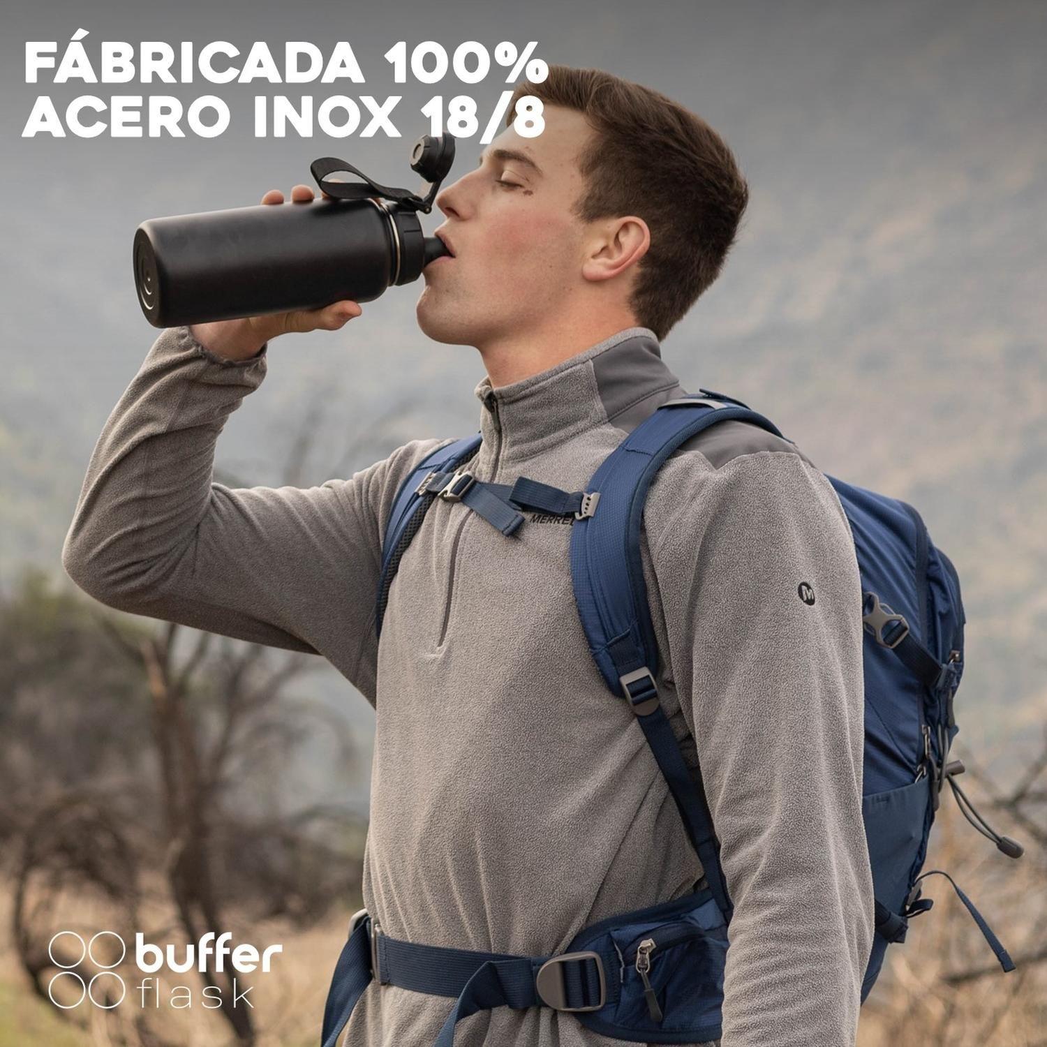 Termo Botella Set x2 Agua Termica Buffer Acero Inox+4 Tapas-3