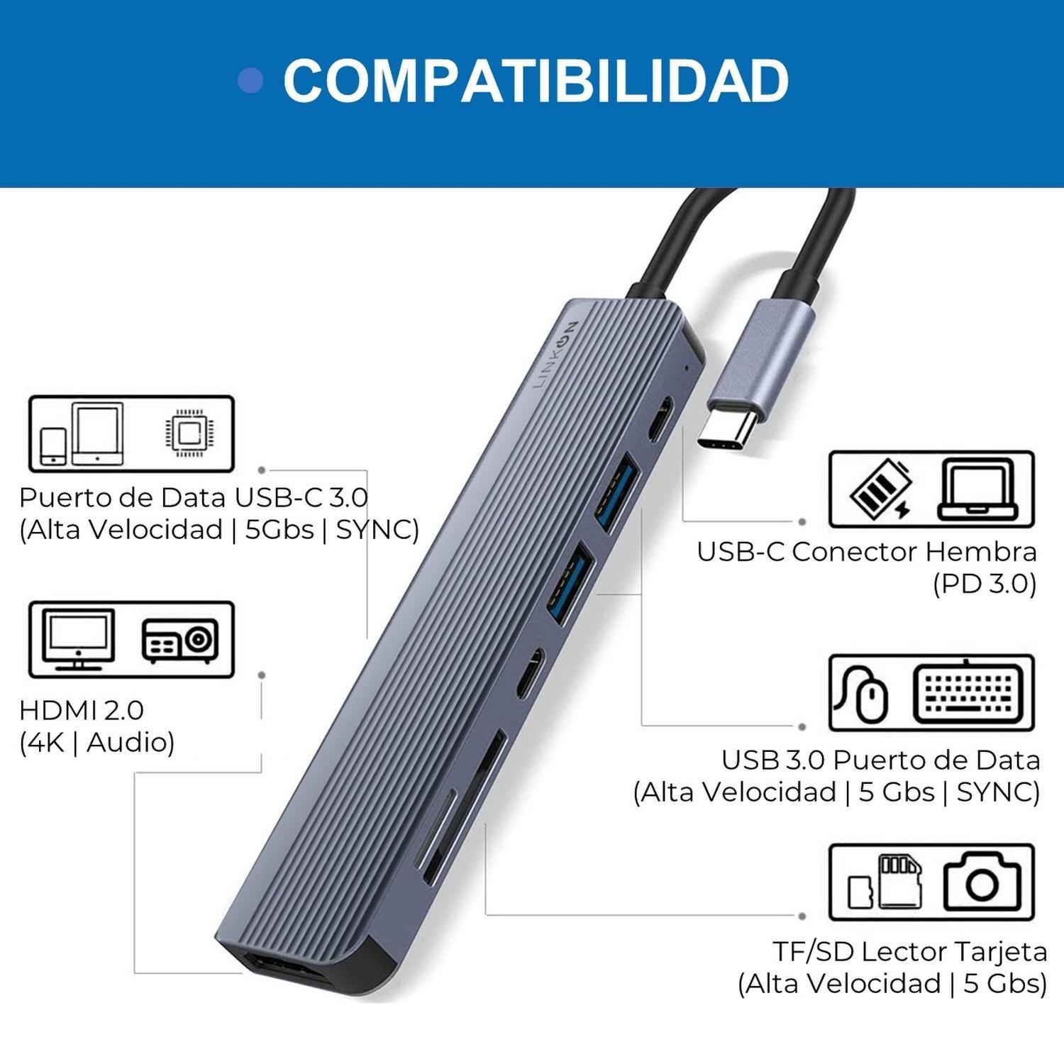 Hub Adaptador Usb C 7 En 1 Linkon Para Mac Macbook Windows-8