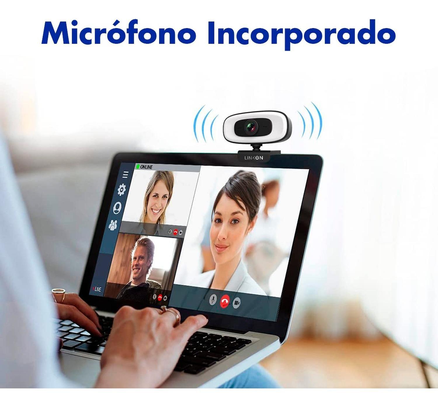 Webcam Camara Web 2K Aro de Luz Microfono Tripode CubreLente-6