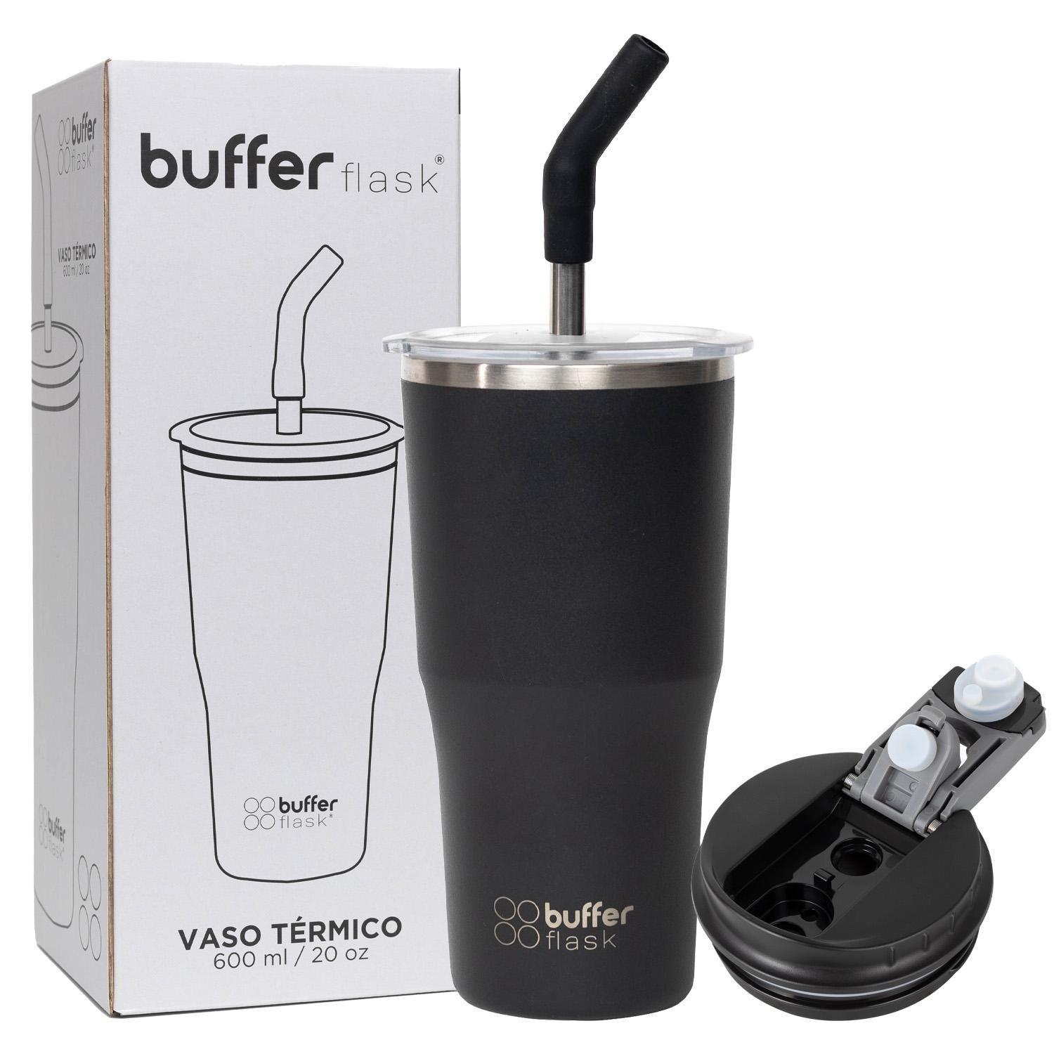 Vaso Termico Agua Cafe 600ml Buffer Acero Inox +Tapas-0