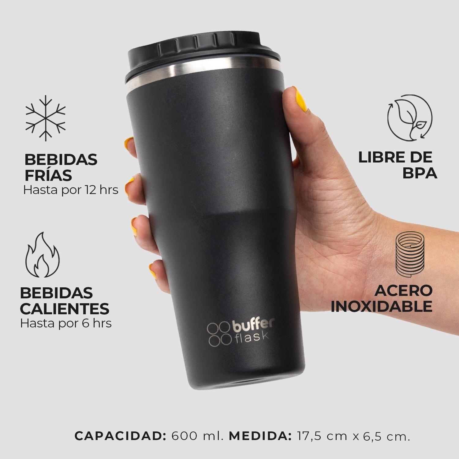 Vaso Termico Agua Cafe 600ml Buffer Acero Inox +Tapas-2