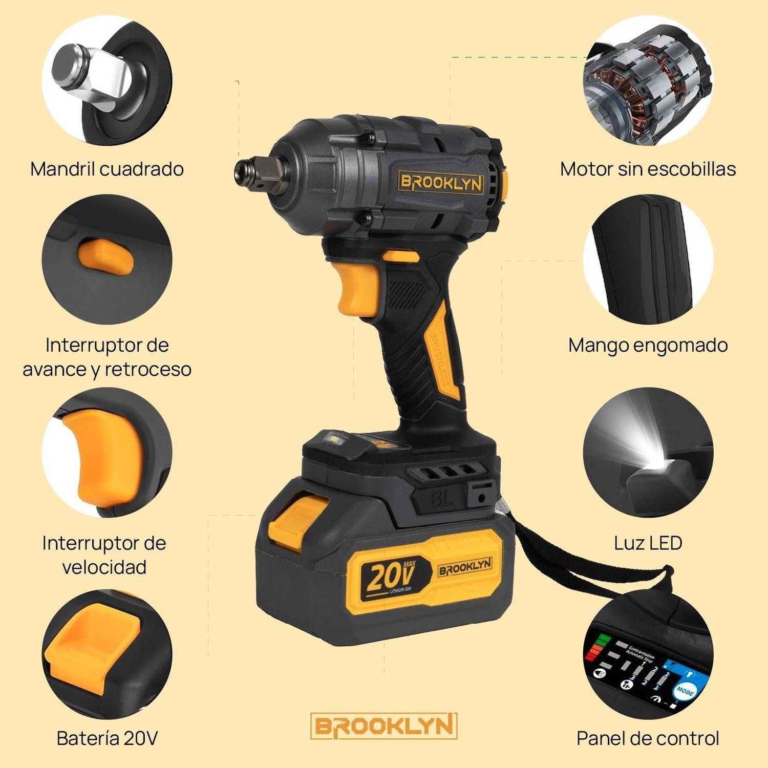 Llave Impacto Inalambrica Brooklyn Brushless + 2 Baterías-6