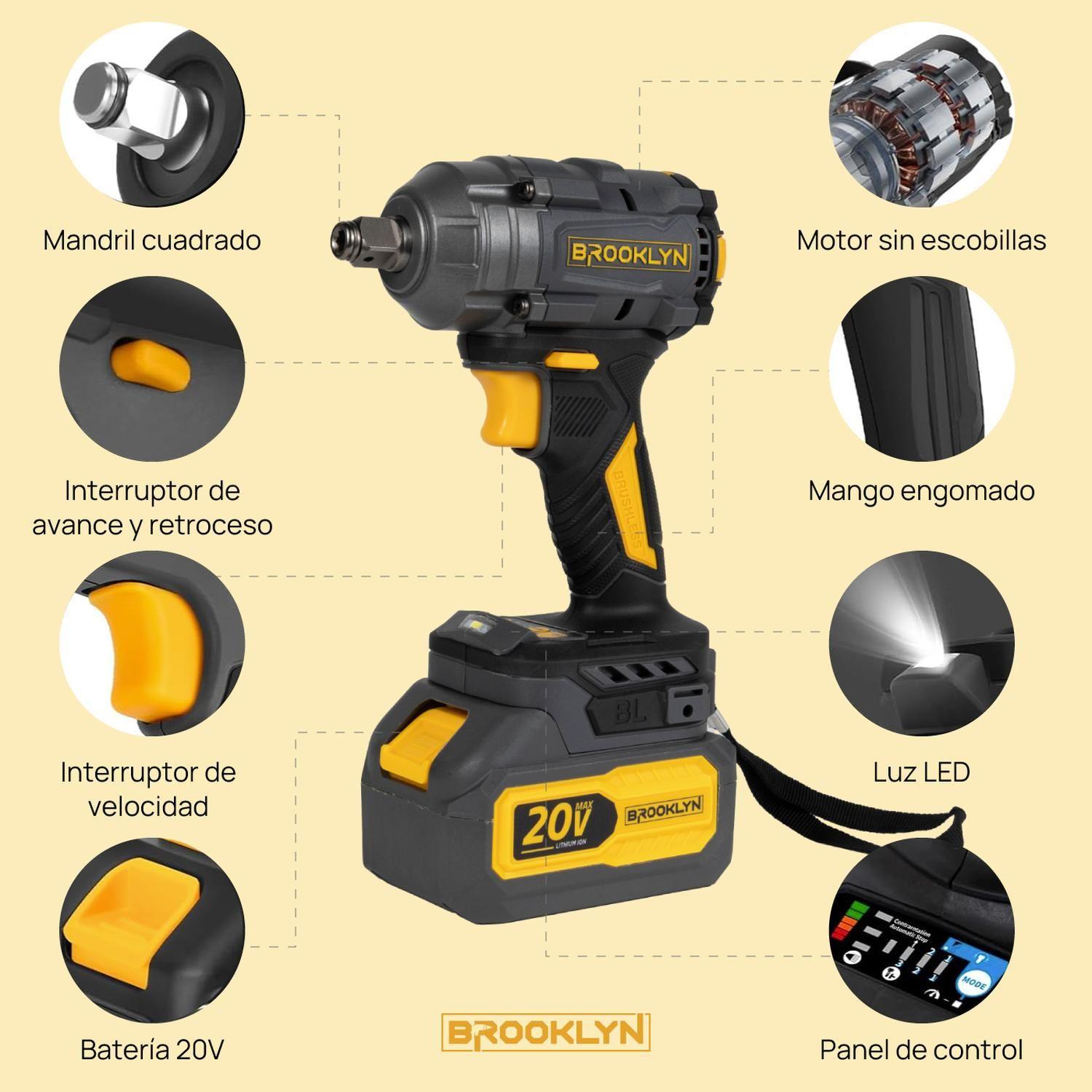 Llave Impacto Inalambrica Brooklyn Brushless + 2 Baterías-6