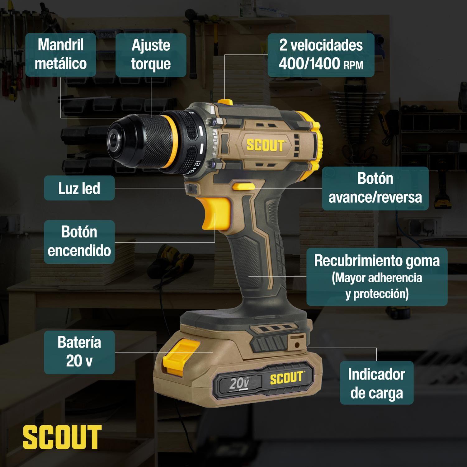Taladro Atornillador Inalambrico Scout 20v + 2 Baterias-4