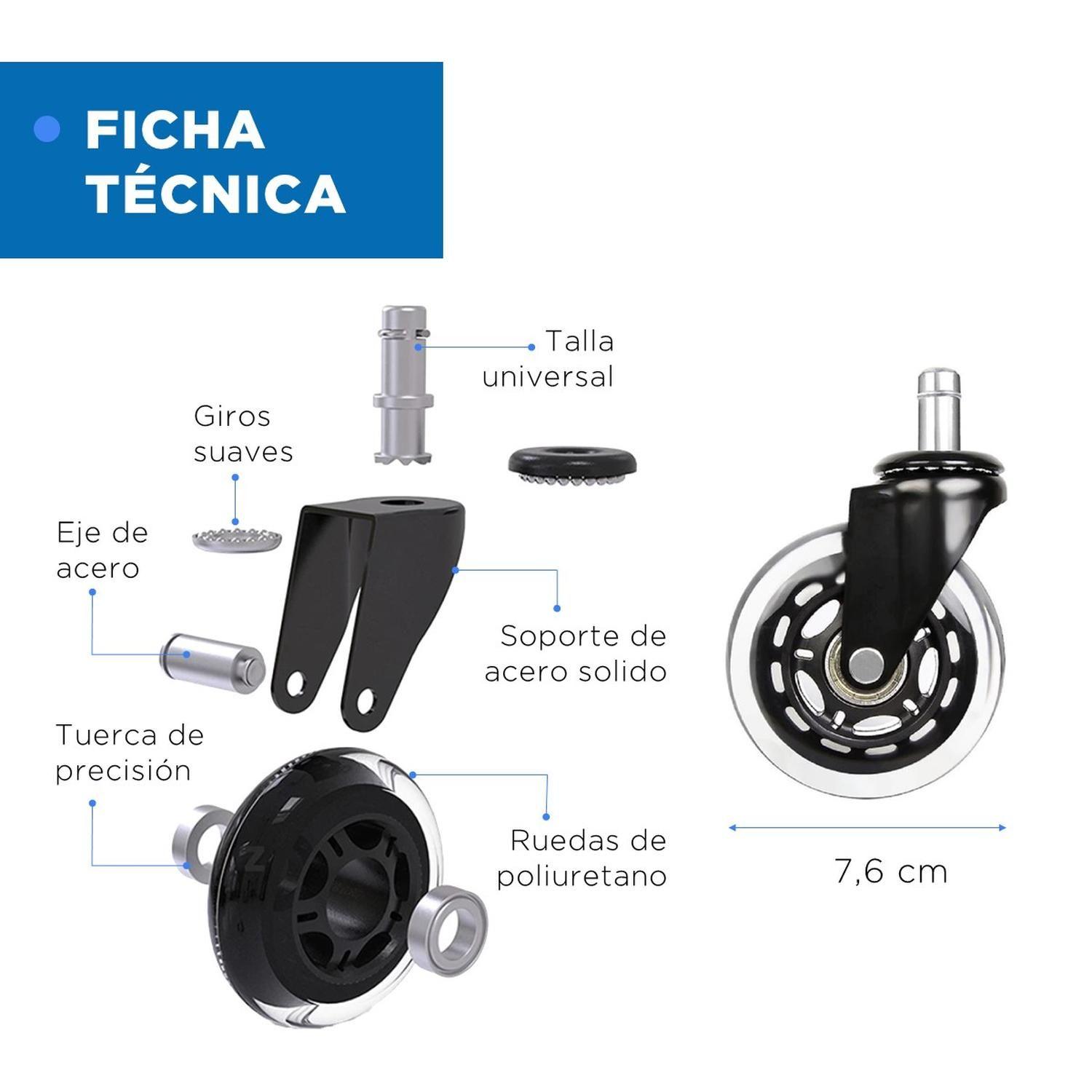 Ruedas Para Silla Escritorio Tipo Roller Set 5 Universales-7
