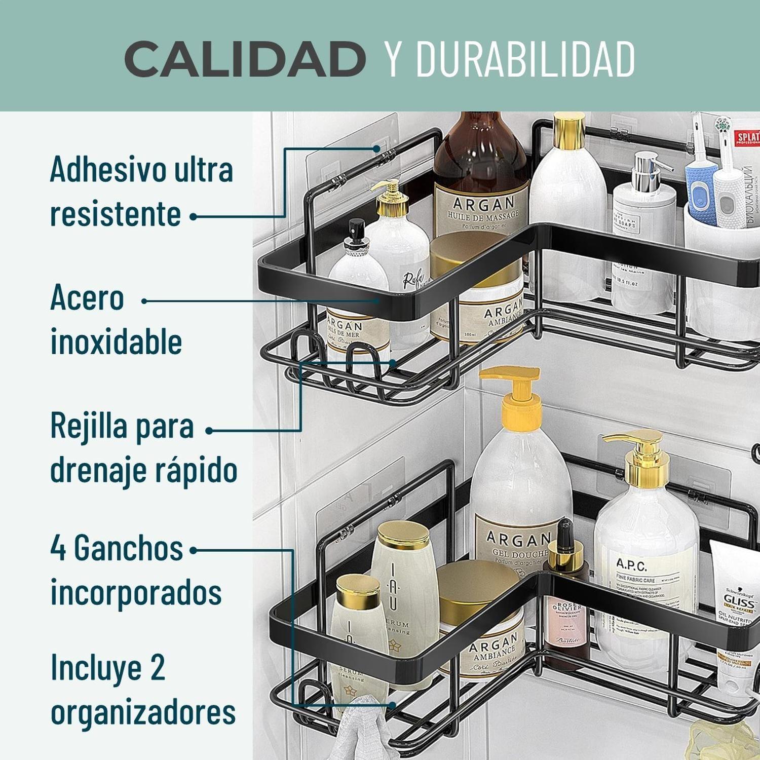 Organizador De Ducha Repisa Baño + Jabonera Set 3 Inoxidable-2