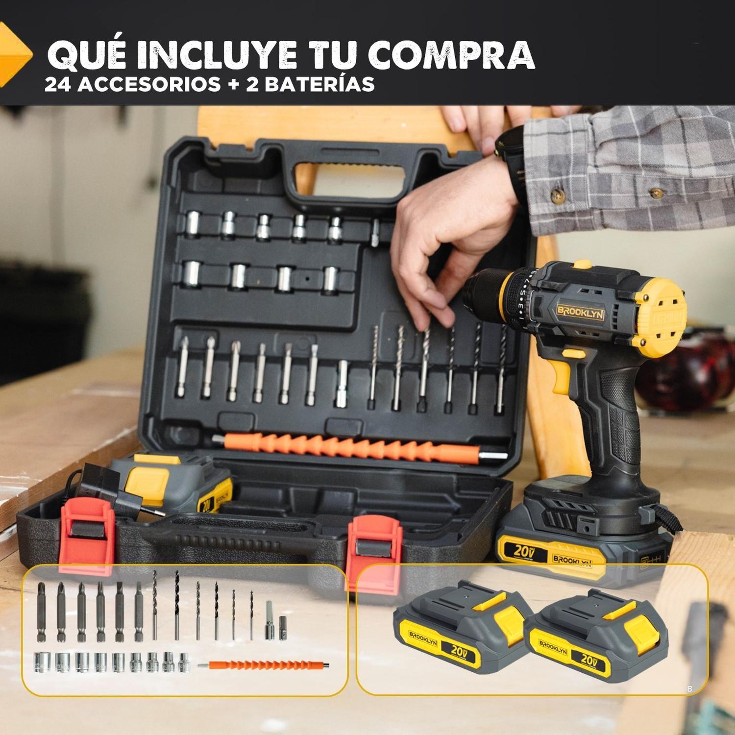 Taladro Destornillador Inalambrico Brooklyn 20v + 2 Baterías-7