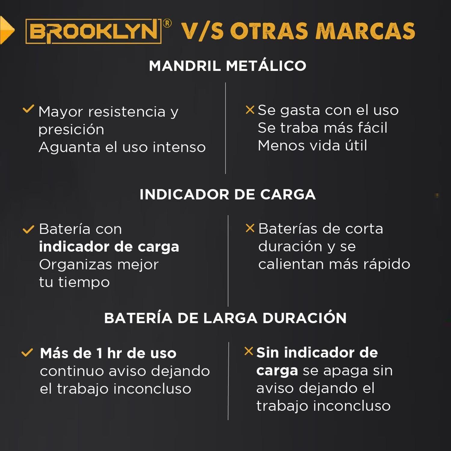 Taladro Destornillador Percutor Inalambrico Brooklyn 20v + 2 Baterías Taladro Atornillador-3