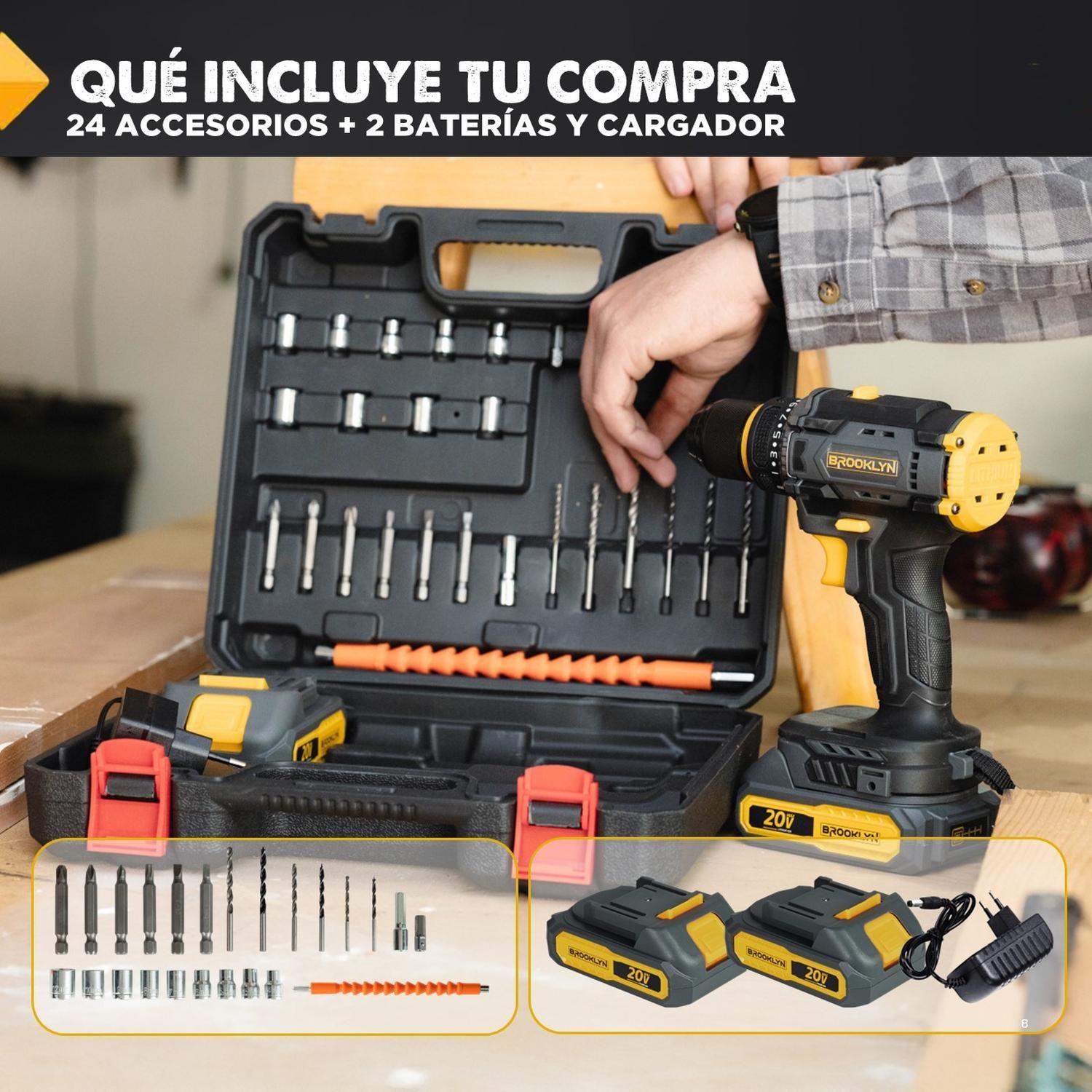 Taladro Destornillador Percutor Inalambrico Brooklyn 20v + 2 Baterías Taladro Atornillador-7