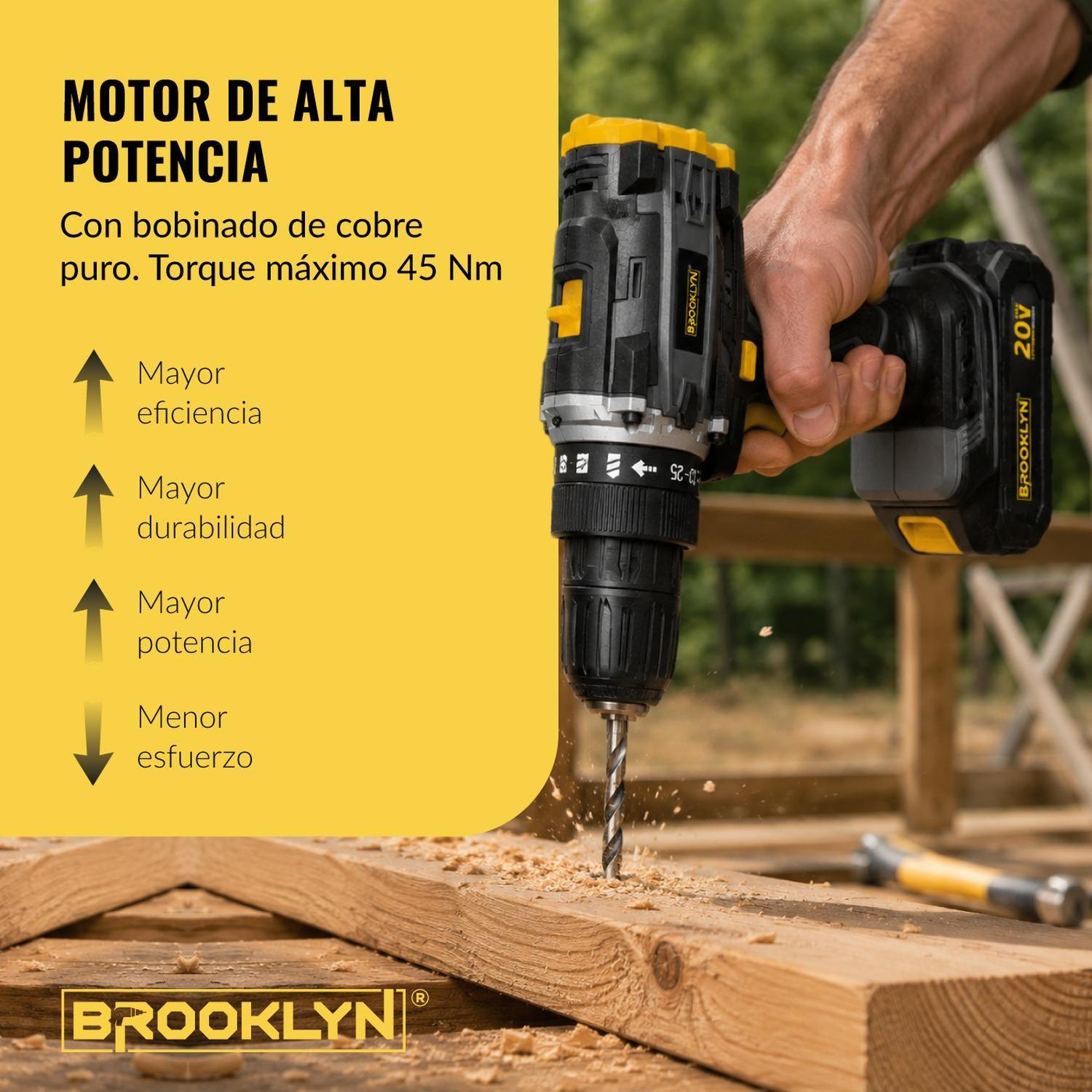 Taladro Destornillador Percutor Inalambrico Brooklyn 20v + 2 Baterías  Atornillador 2 Atornillador-2