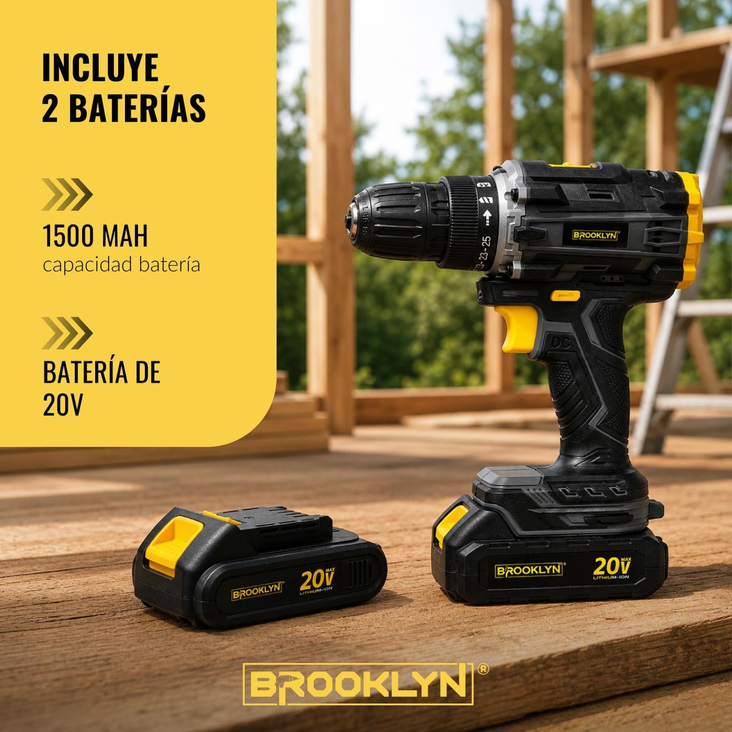 Taladro Destornillador Percutor Inalambrico Brooklyn 20v + 2 Baterías  Atornillador 2 Atornillador-3