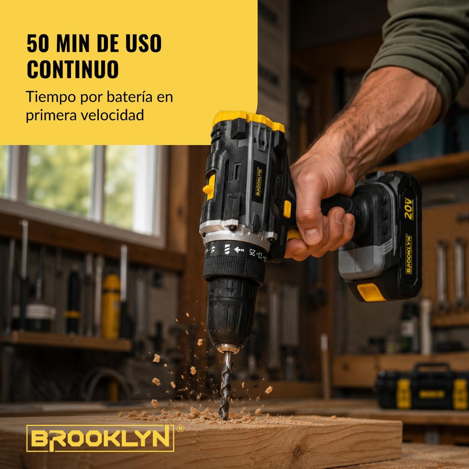 Taladro Destornillador Percutor Inalambrico Brooklyn 20v + 2 Baterías  Atornillador 2 Atornillador-4