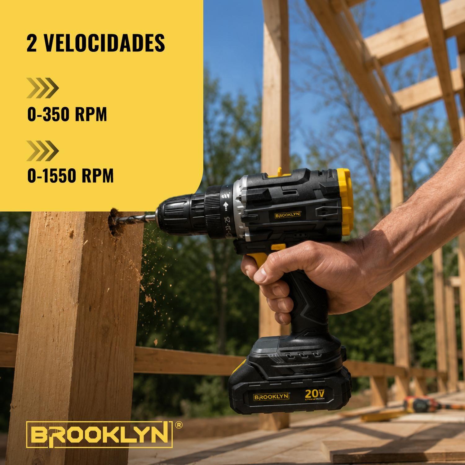 Taladro Destornillador Percutor Inalambrico Brooklyn 20v + 2 Baterías  Atornillador 2 Atornillador-5