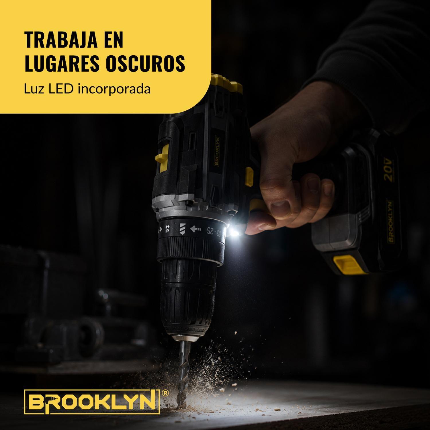 Taladro Destornillador Percutor Inalambrico Brooklyn 20v + 2 Baterías  Atornillador 2 Atornillador-6