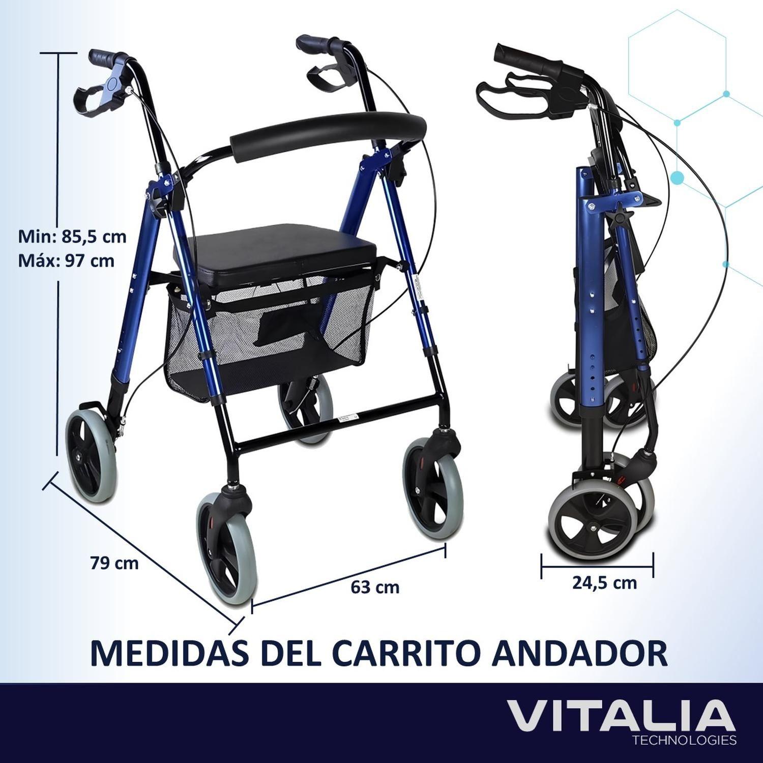 Andador Burrito con Asiento 4 Ruedas Plegable Liviano Freno-7