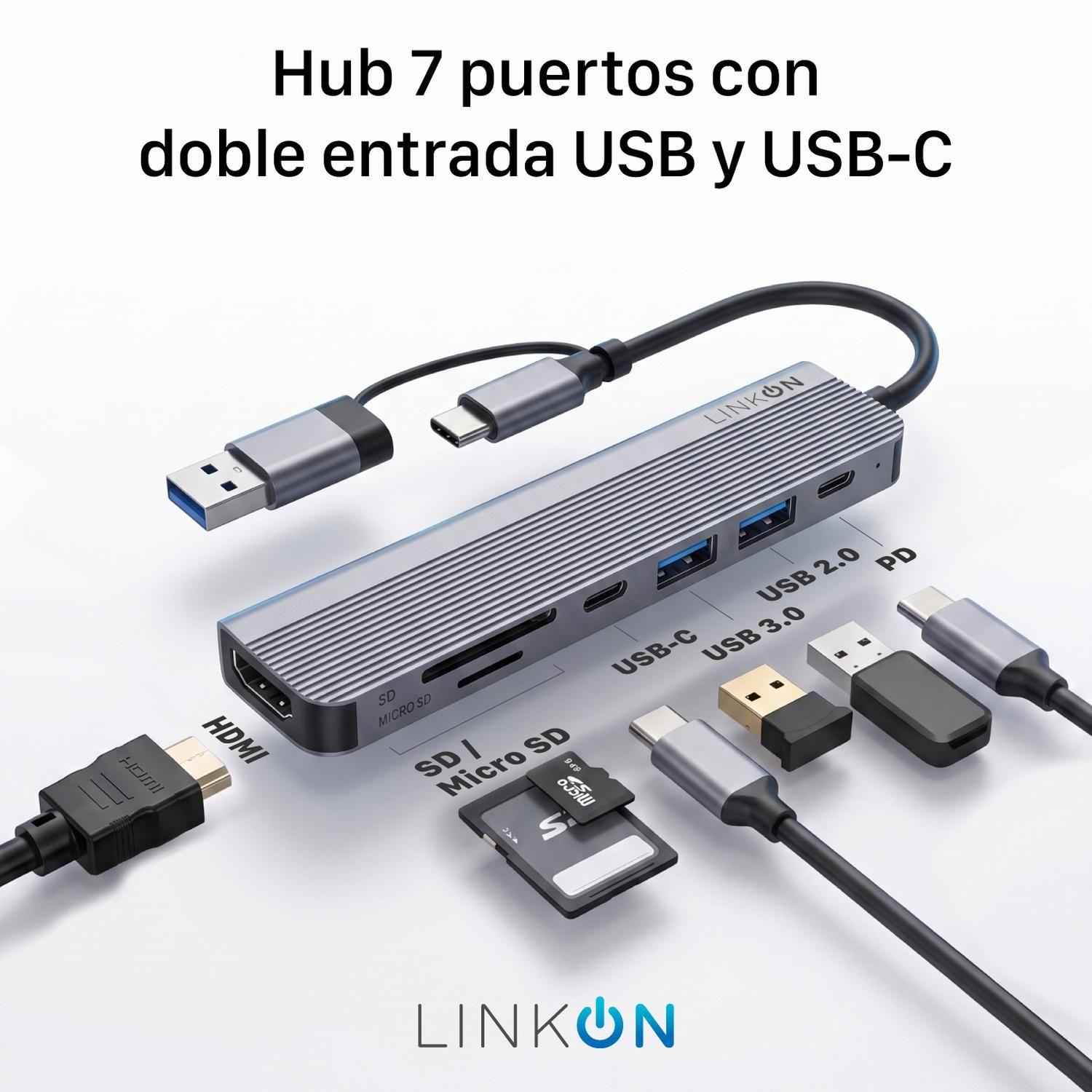 Hub Adaptador Usb C 7 en 2 Linkon Para Mac Macbook Windows-1